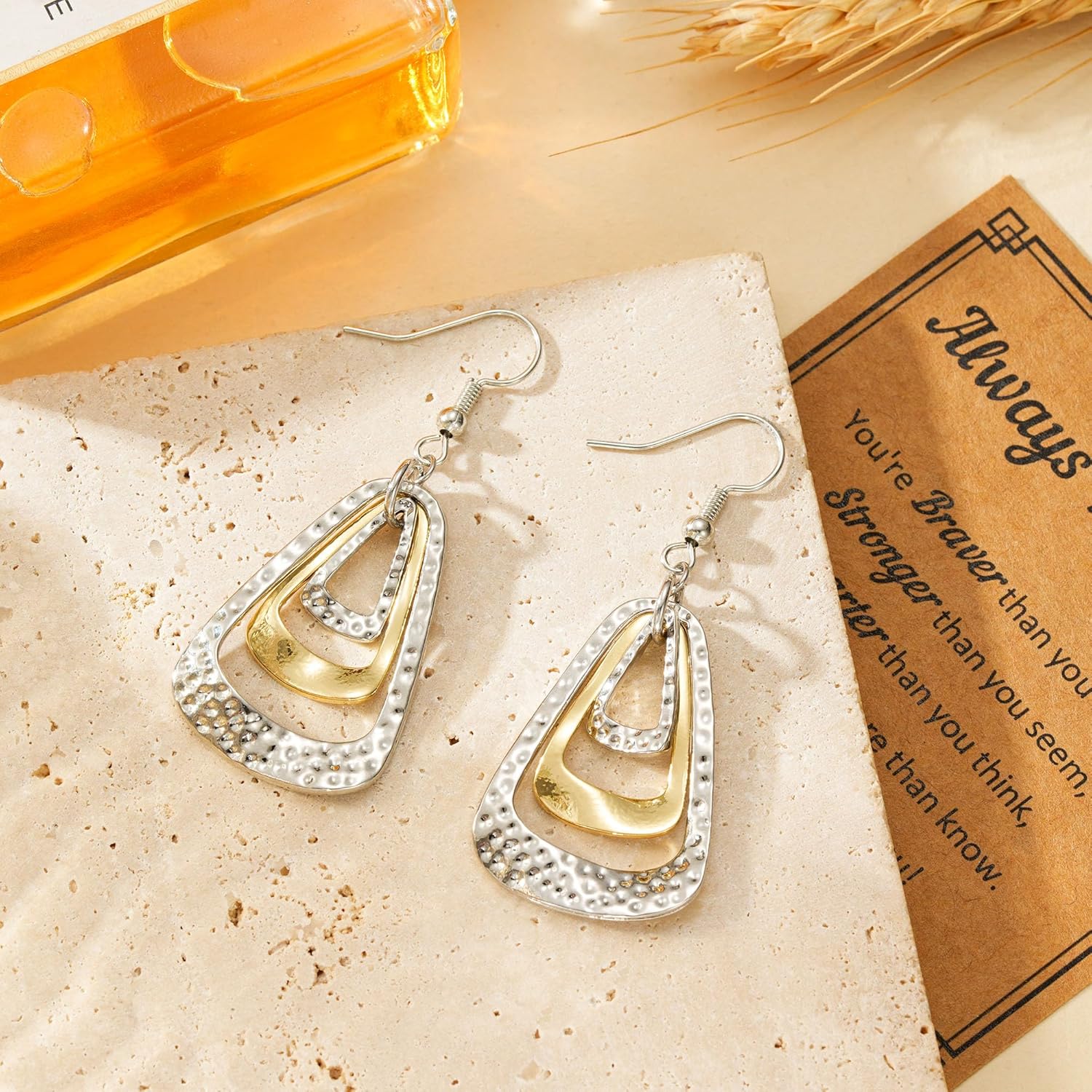 Ritach Silver Dangle Earrings for Women Trendy Handmade Vintage Hammered Two Tone Large Boho Drop Earrings for Sensitive Ears women - Image 6