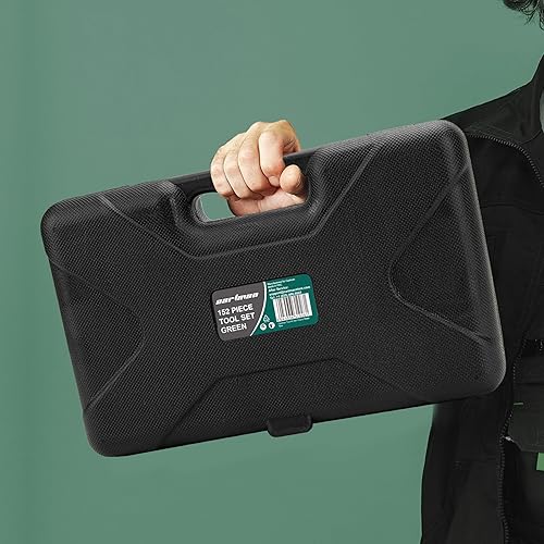 Miniatura 4 de CARTMAN Juego de herramientas manuales para el hogar y uso genérico, incluye una caja de plástico para guardar las herramientas, color verde