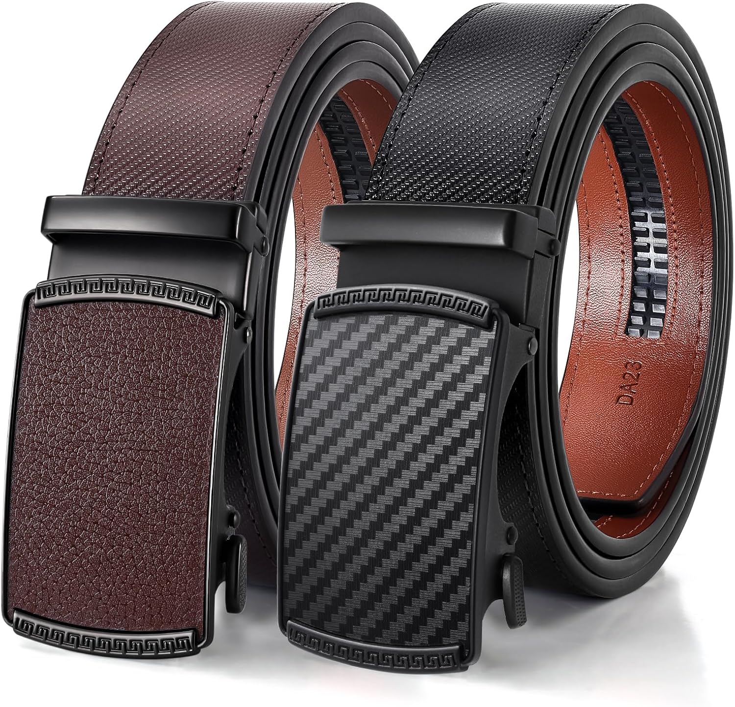 BELTROAD Ratchet Belts for Men- 2-Pack Men‘s Ratchet Adjustable Click Slide Belts for Dress Casual 1 3/8" Leather Belt Gift