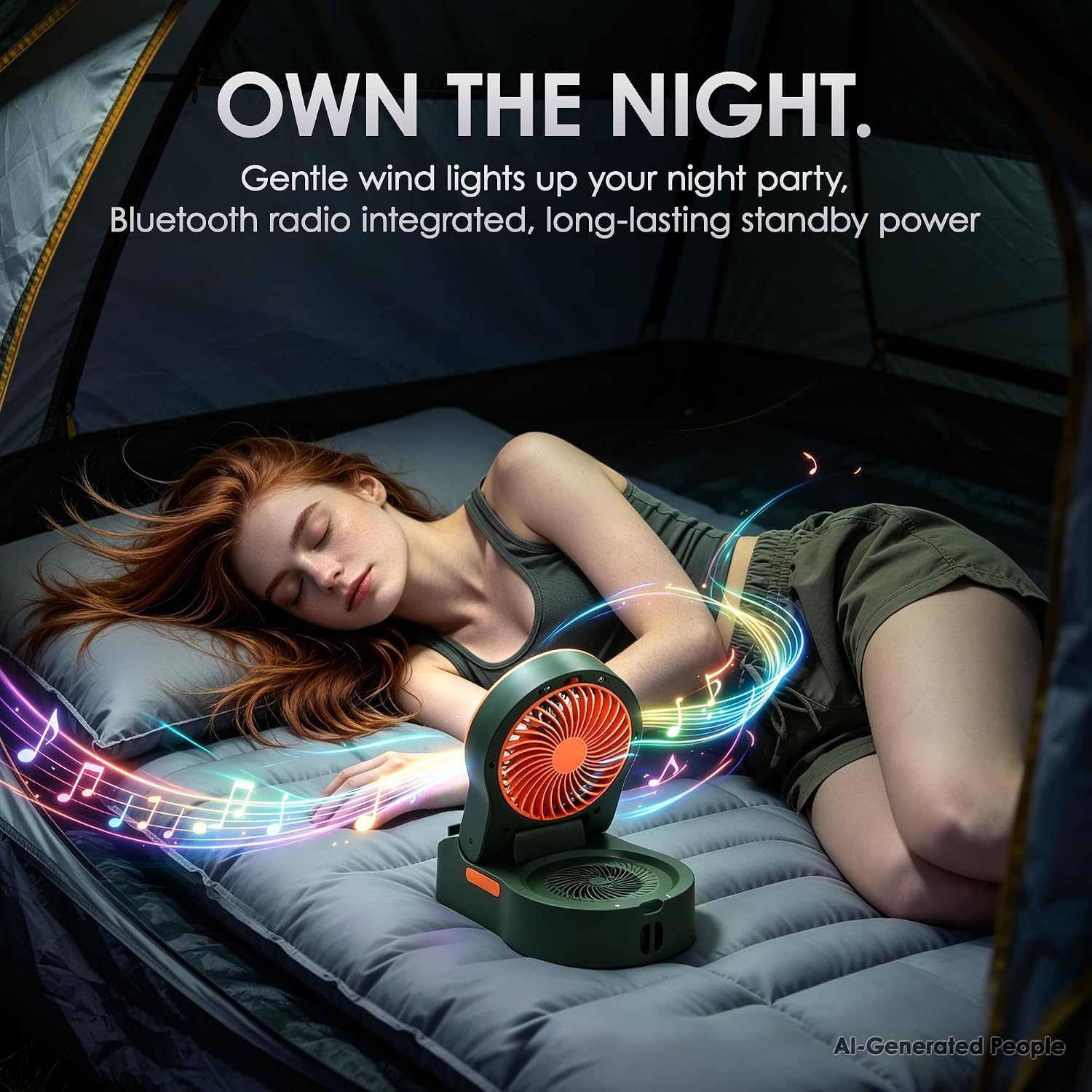 PROTECTMETER Portable Camping Fan Rechargeable Battery Powered Fan | 8H High-Speed Runtime Strong Airflow Camping RV Outdoor Brushless Motor LED Light FM Radio Bluetooth Hand Crank Fan