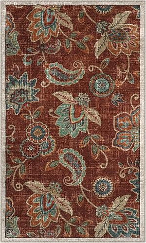 Miniatura 88 de Morebes Alfombras florales para puerta de entrada interior, alfombra pequeña de 2 x 3 pulgadas, antideslizante, alfombras de cachemira lavables