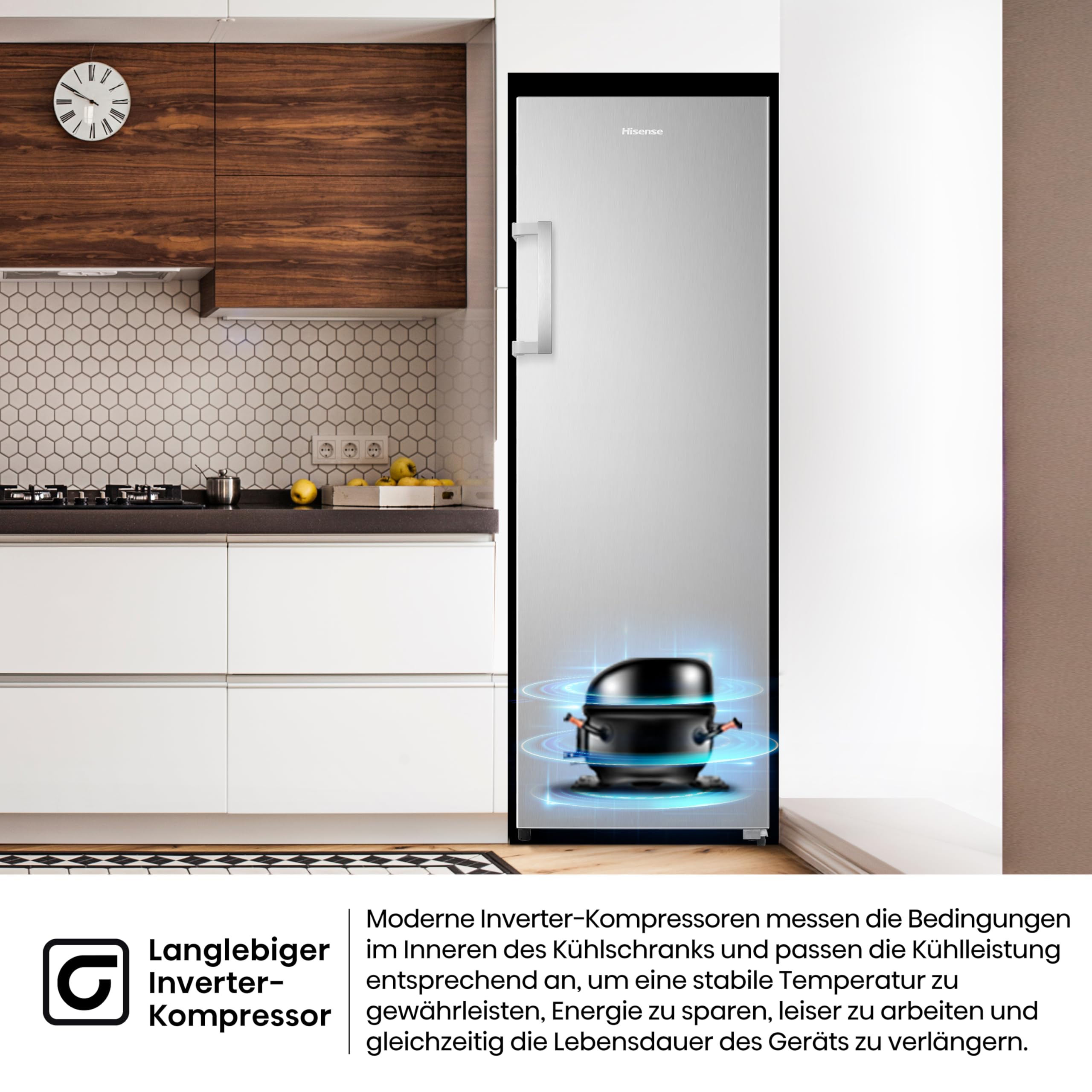 Hisense RL3N319NEIC Kühlschrank/ 172cm hoch/ 322 Liter/Inverter Kompressor/Flaschenhalter/Easy-open Griff/Superkühlen/Multi AirFlow/BxHxT: 59,5×172×60cm/ Silber [Energieklasse C]