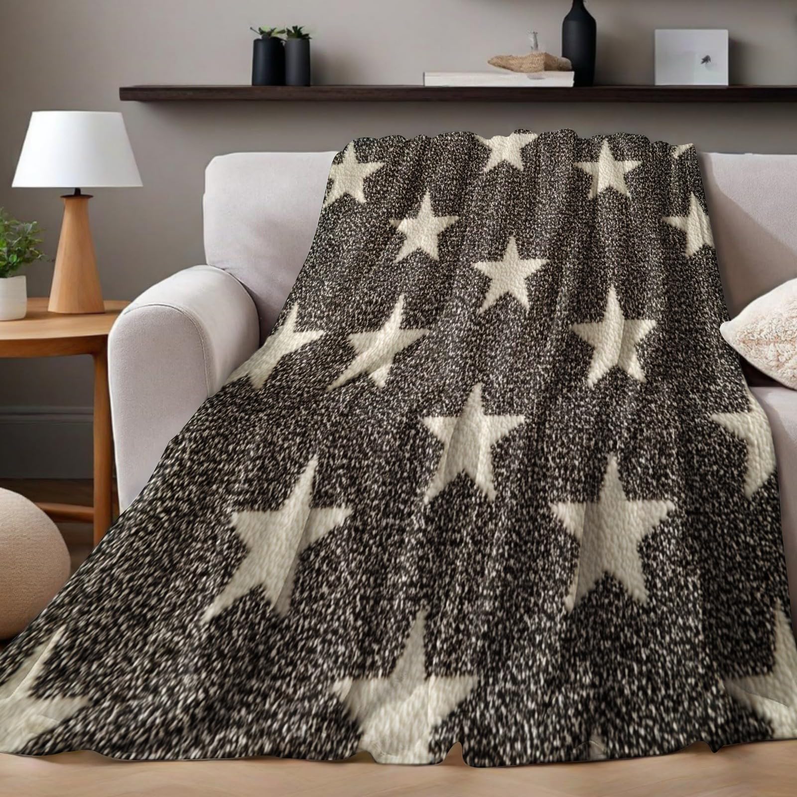 Coperta Morbida motivo a stella 200 x 220 cm, Plaid Caldo in Flanella, Idea Regalo Compleanno per Famiglia e Adulti