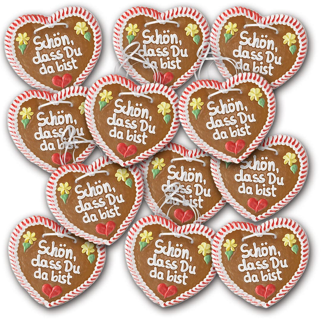 10 Stück Lebkuchenherzen " Schön, dass Du da bist " beschriftet 16cm groß / 95g schwer. Oktoberfestlebkuchenherzen. Lebkuchen Herzen günstig kaufen | Konditorei Zuckersucht (10 Stück)