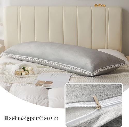 Miniatura 5 de LIFEREVO Funda de almohada corporal de terciopelo con pompones, funda de almohada larga y mullida de 20 x 54 pulgadas, funda de almohada de