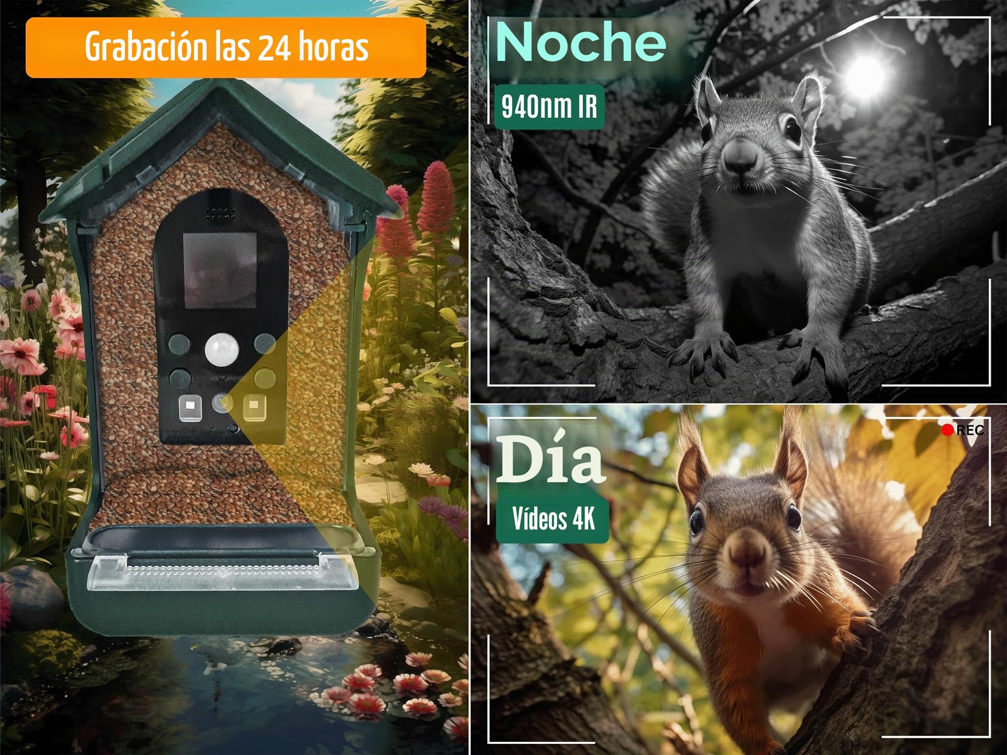 Berger & Schröter | Comedero para pájaros con cámara 1080P, Bebedero de Agua Solar de 940 NM IR LED automático/grabación de Fotos de Aves, detección de Movimiento, visión Nocturna