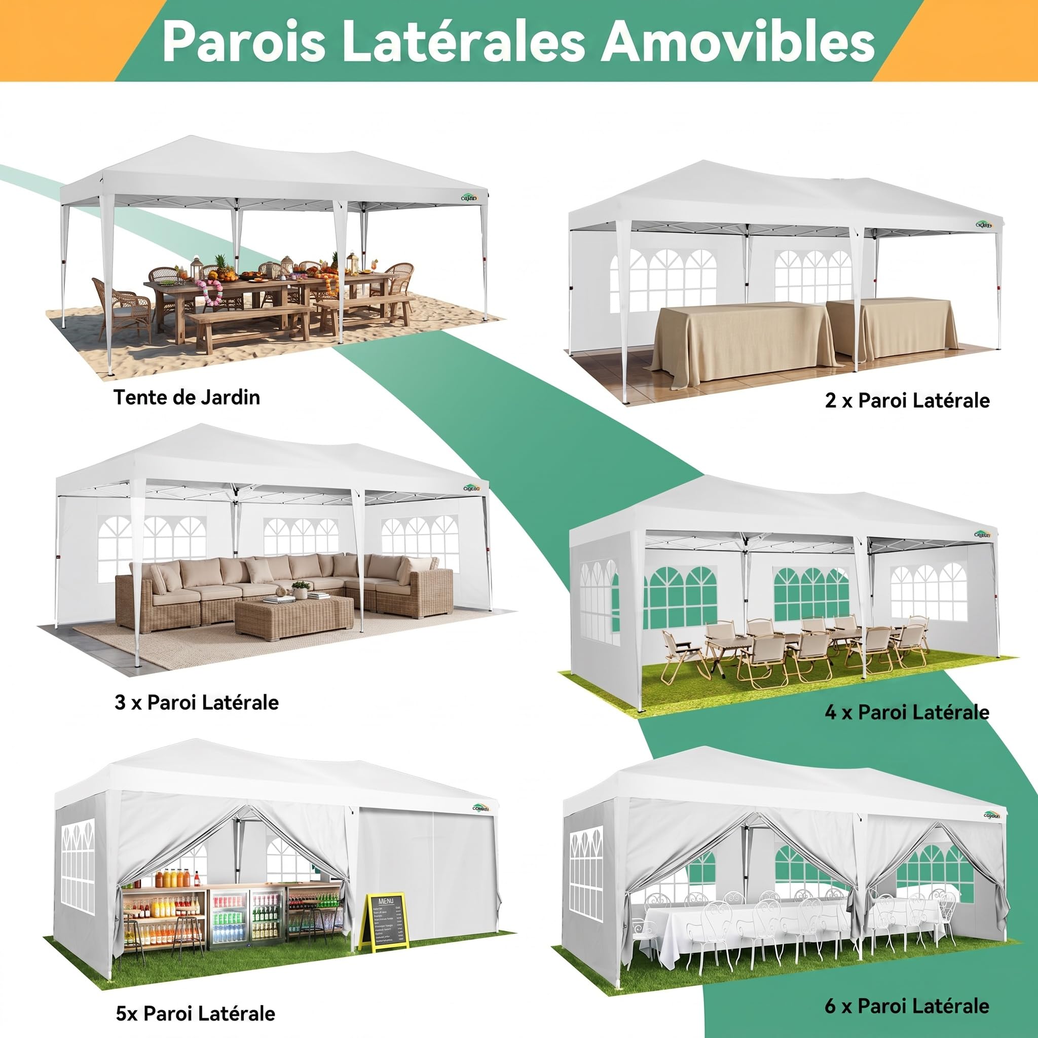 COBIZI Tonnelle Pliante 3x6 Imperméable, Barnum Pliant 3x6m, Pop Up Tente avec 6 Panneaux latéraux, Stable, Protection UV, Hauteur réglable, pour Plage, Mariage, Camping, Blanc