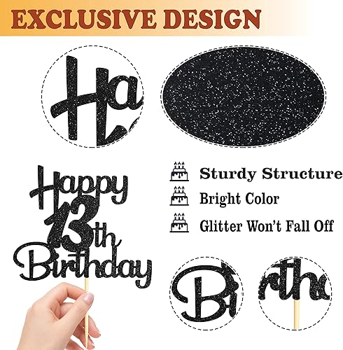 Miniatura 10 de Decoración para tarta de 80 cumpleaños con purpurina negra para pastel de 80 cumpleaños, decoraciones para tartas de cumpleaños 80, saludos a 80