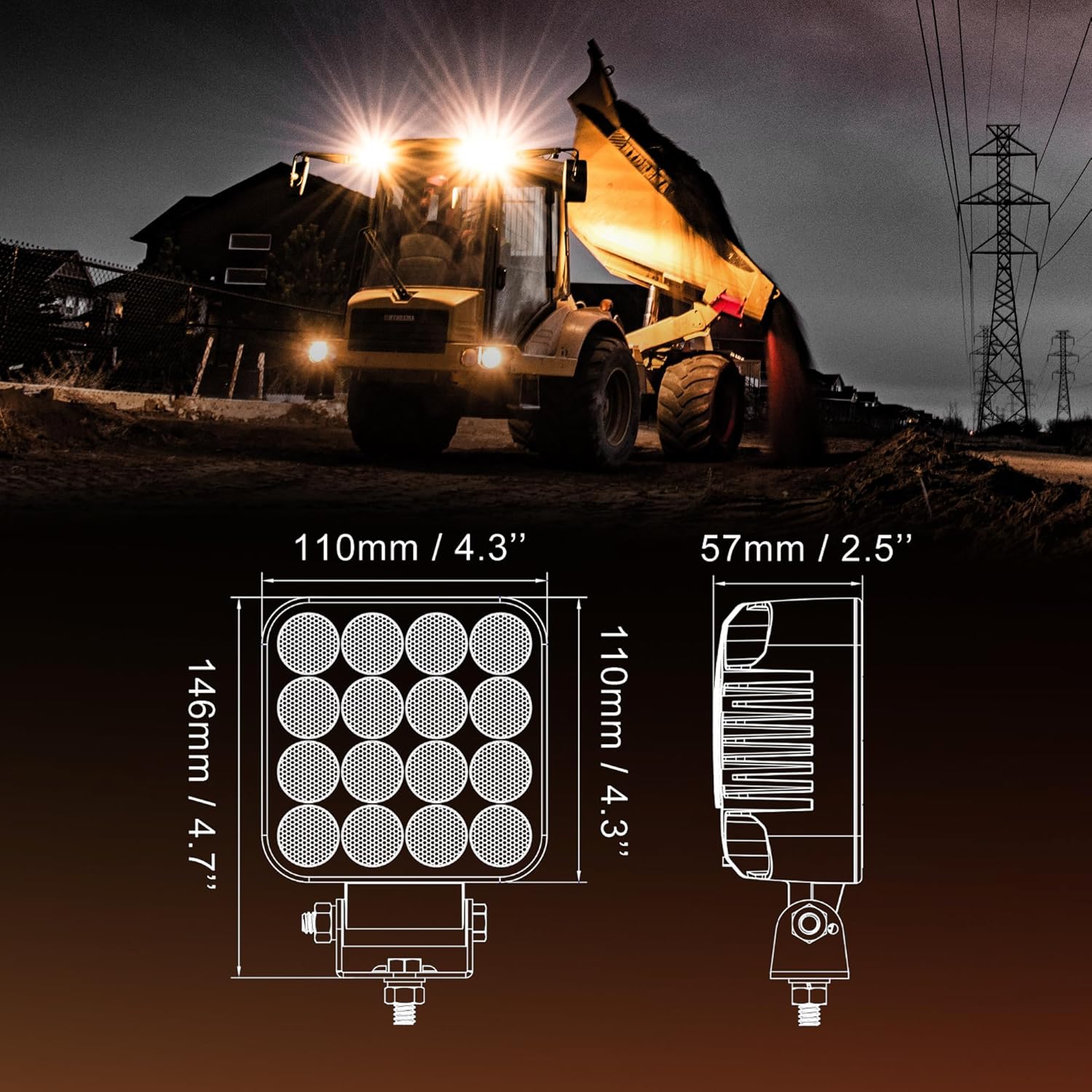 Outdoor Construction Lights - 80W Work Light with Premium LED Chips - Fog Light for Tractors & Construction Equipment - Resilient to Dust & Water - Hendo 4.2 Inch LED Backup Lights for Trucks, EL204