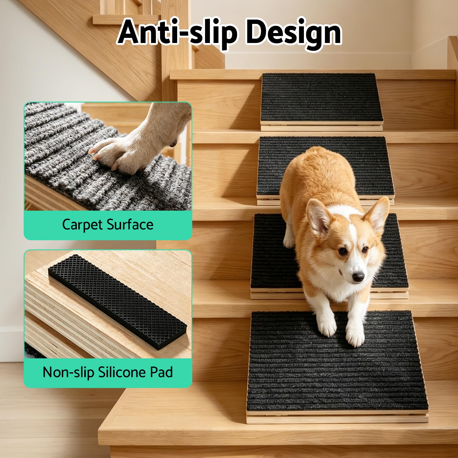 Lot de 4 rampes pour chien, réglables en hauteur, avec surface de tapis antidérapante et rembourrage, en bois, pour petits et grands chiens