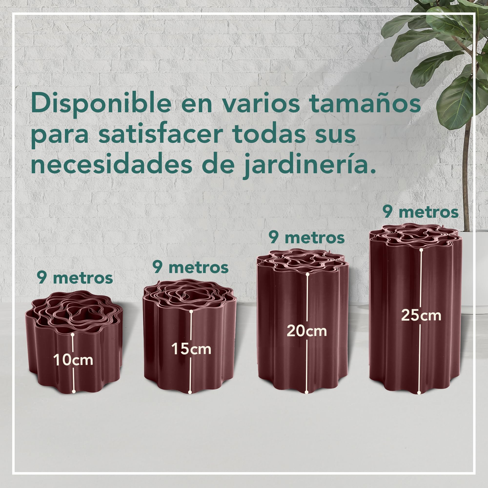 GARDENIX Borde de Cama Corrugado Borde de Flores Borde de césped Borde de Cama Plástico Longitud 9m, Altura 20cm, Marrón