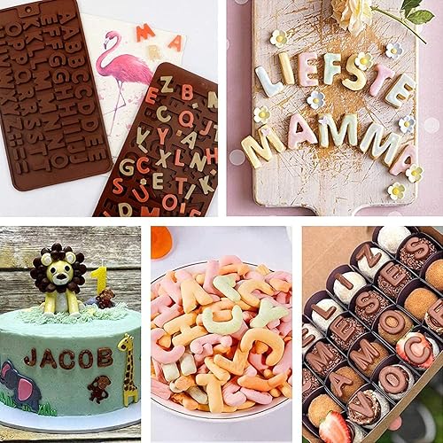 Miniatura 5 de Molde de silicona para chocolate con letras, 2 moldes de silicona antiadherentes, perfectos para decoración de pasteles, fiesta de cumpleaños