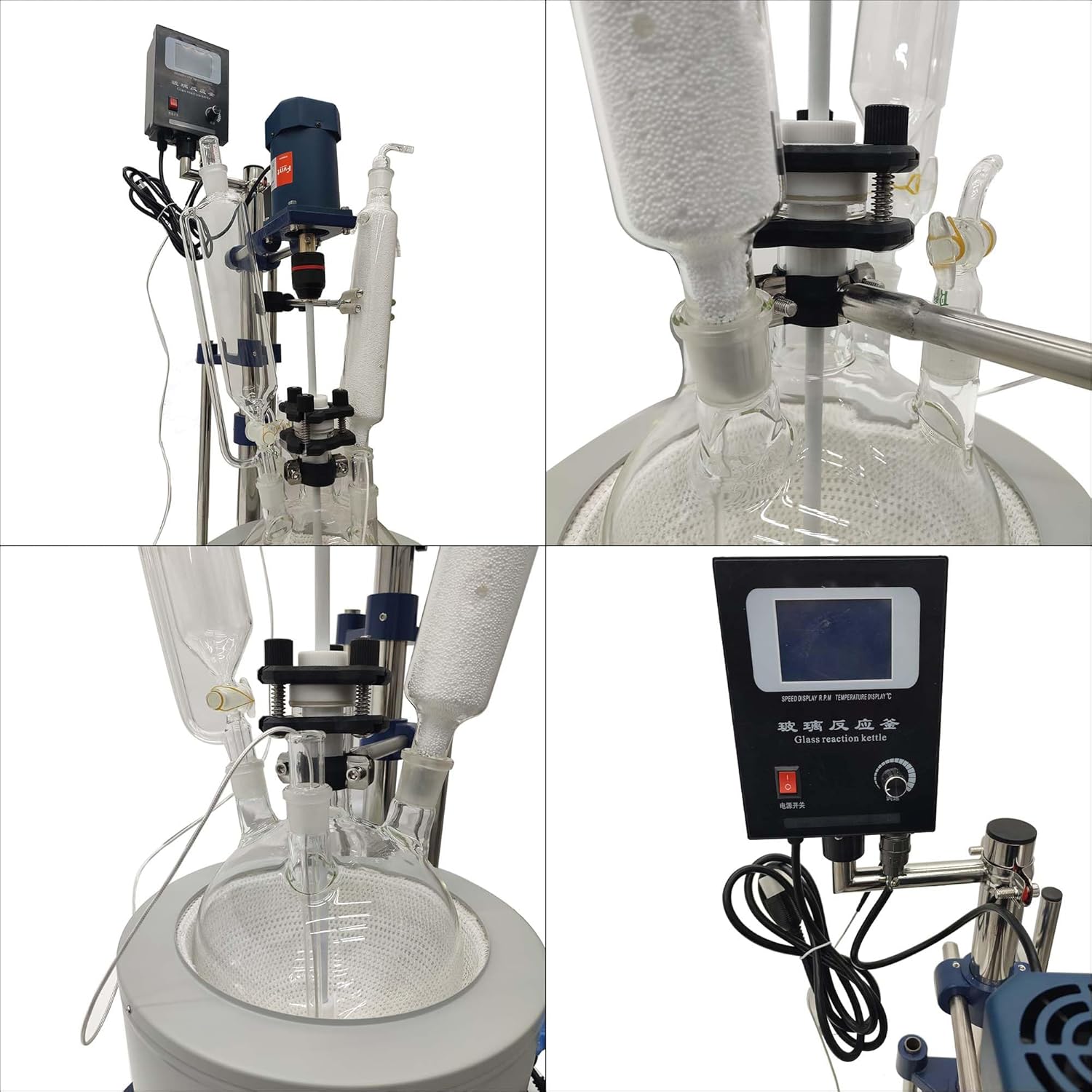 5L Jacketed Glass Reactor - 220V Single-Layer Chemical Lab Reaction Vessel with Digital Display, Adjustable Speed 0-600RPM & Stainless Steel Frame for Distillation and Experimentation