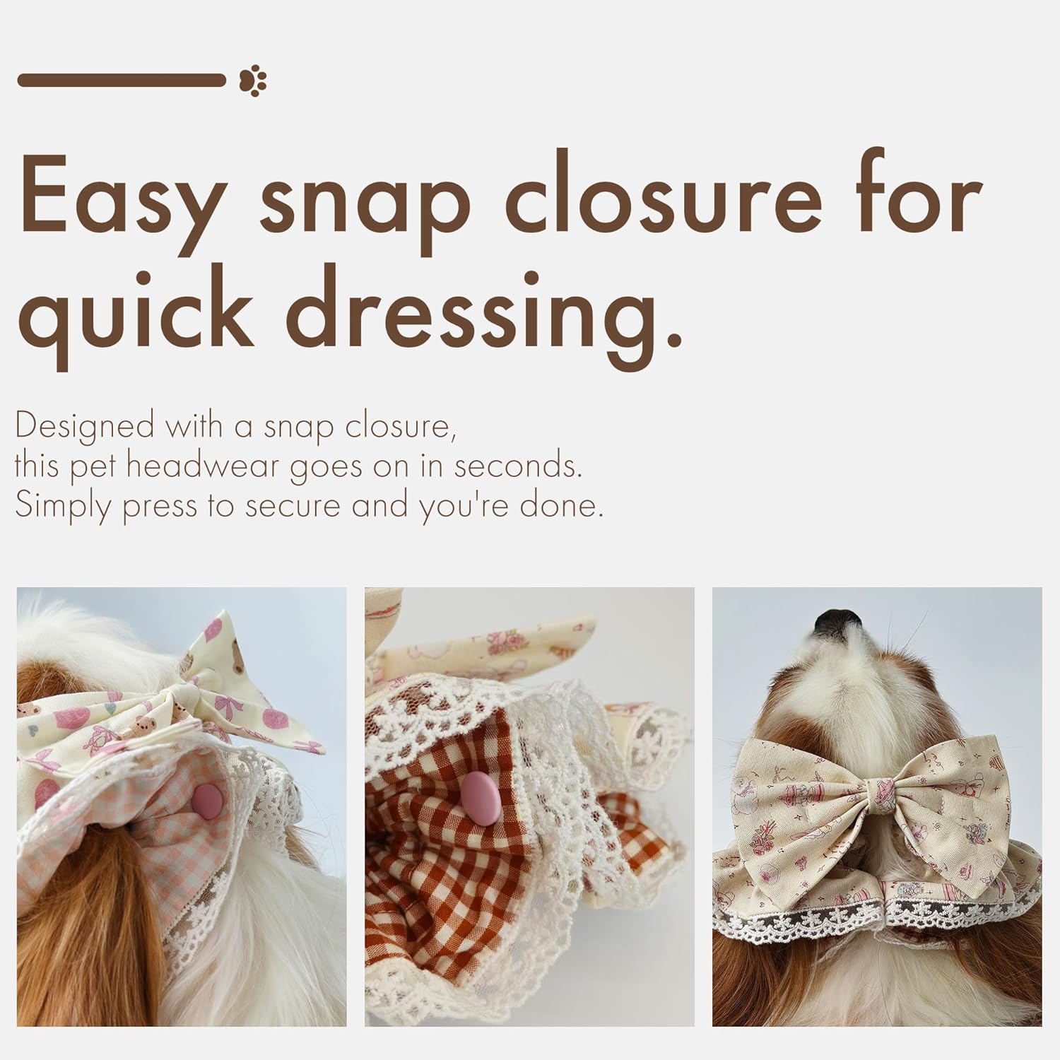 Soft Cotton Dog Headband for Cocker Spaniel, Cavalier, Springer - Adjustable Bow Pet Hair Accessory (Dog Bow Beige)