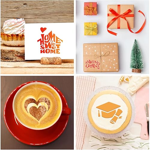 Miniatura 5 de Juego de 36 plantillas de pastel de galletas de temporada, plantillas reutilizables para hornear, plantillas de dibujo de café, cupcakes, postres,