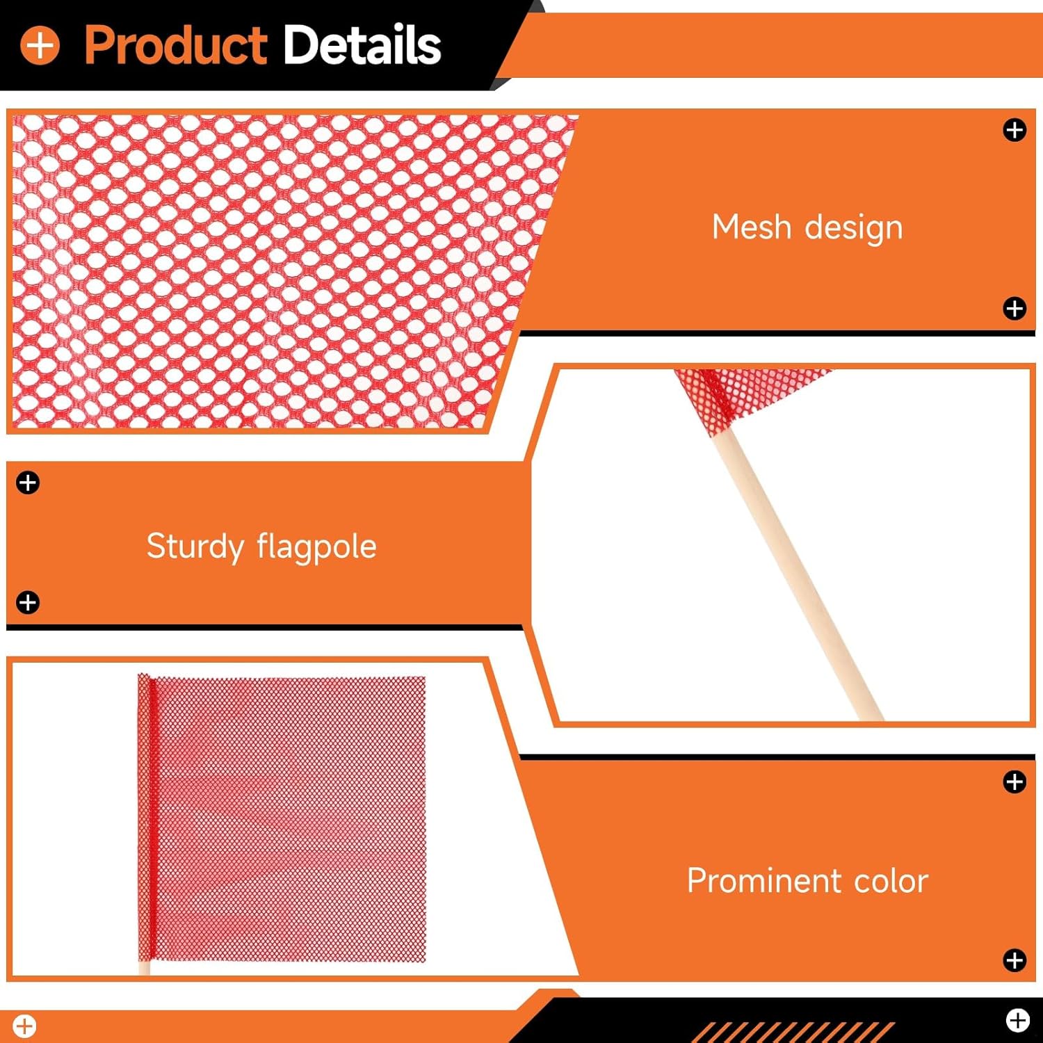 Fluorescent Orange 12-Piece PVC Traffic Flags Set, Oversize Load Warning Signs, 18 X 18 in Panels On Wood Handles for Road and Event Safety