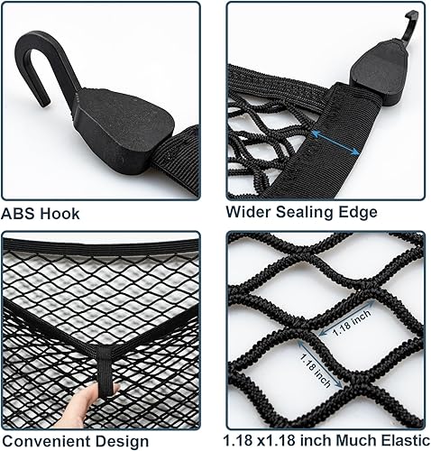 Miniatura 8 de Red de carga premium para organizador de SUV, 31.5 x 23.6 pulgadas, red de malla elástica de almacenamiento con ganchos de ABS, estilo sobre, red