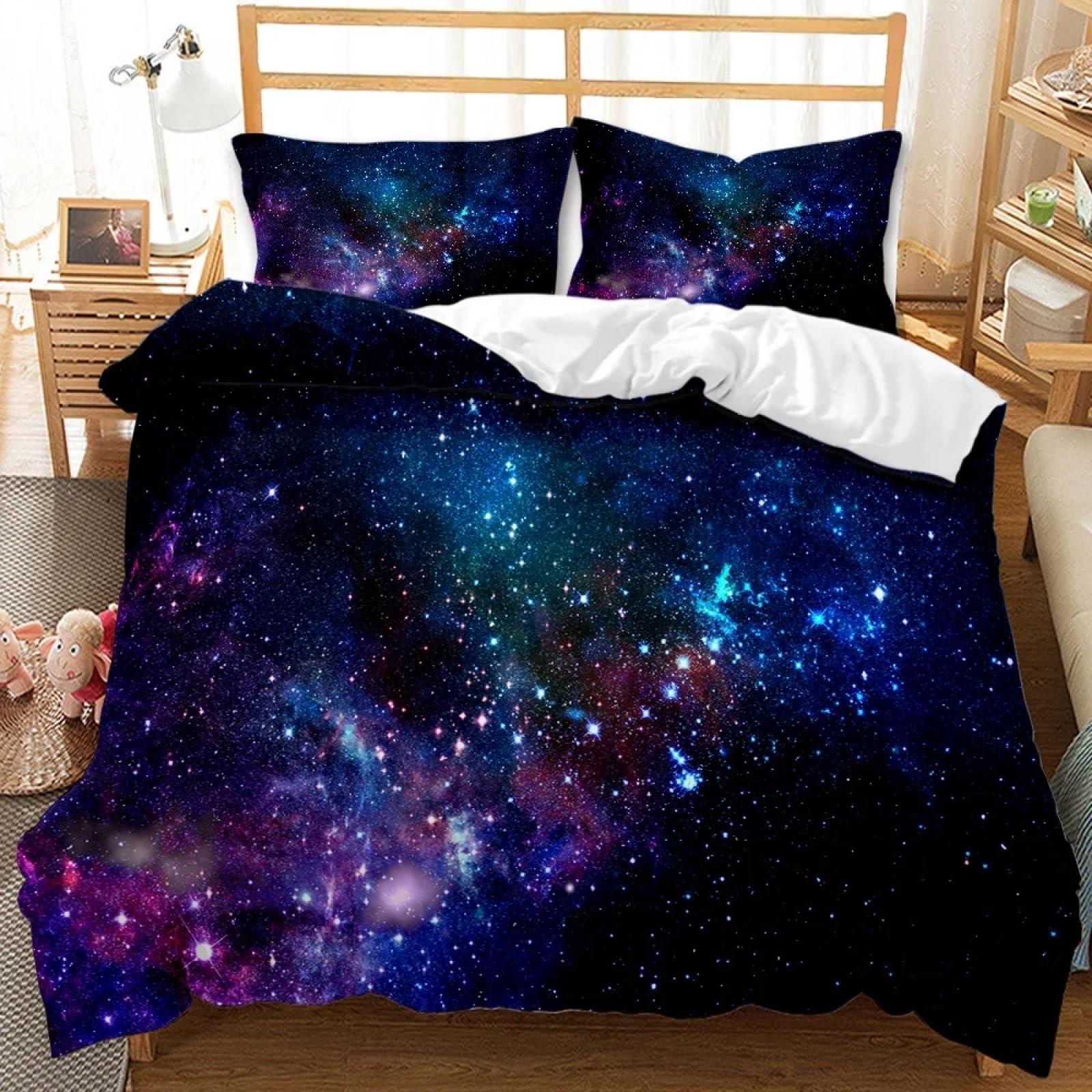 Housse de couette galaxie 152x218 avec taies parure lit nébuleuse ado