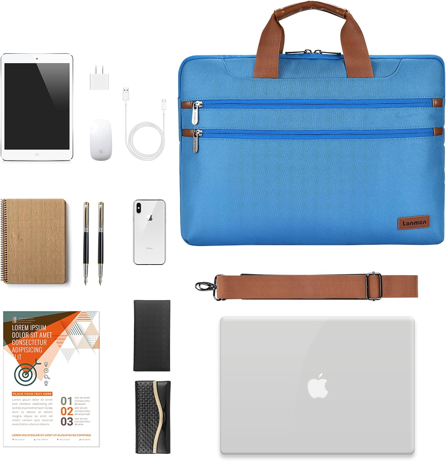 LONMEN 17.3 Inch Laptop Shoulder Bag,Computer Sleeve Carrying Case for 17.3" Lenovo IdeaPad 330 / Dell Precision 7740/7750 / HP Pavilion/Acer/MSI/ASUS (Blue) 17 - 17.3 Inch Blue image 6 of 7 B09SYQMKV1