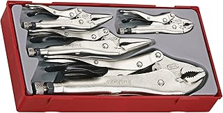 Teng Tools 5 Piece Round Jaw Power Grip and Long Nose Vise Grip Locking Pliers Set - TTVG05, Chrome