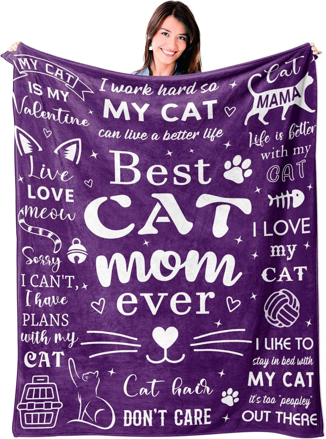 Mosslink Cat Mom Blanket 60"x50", Cat Lover Gifts for Women