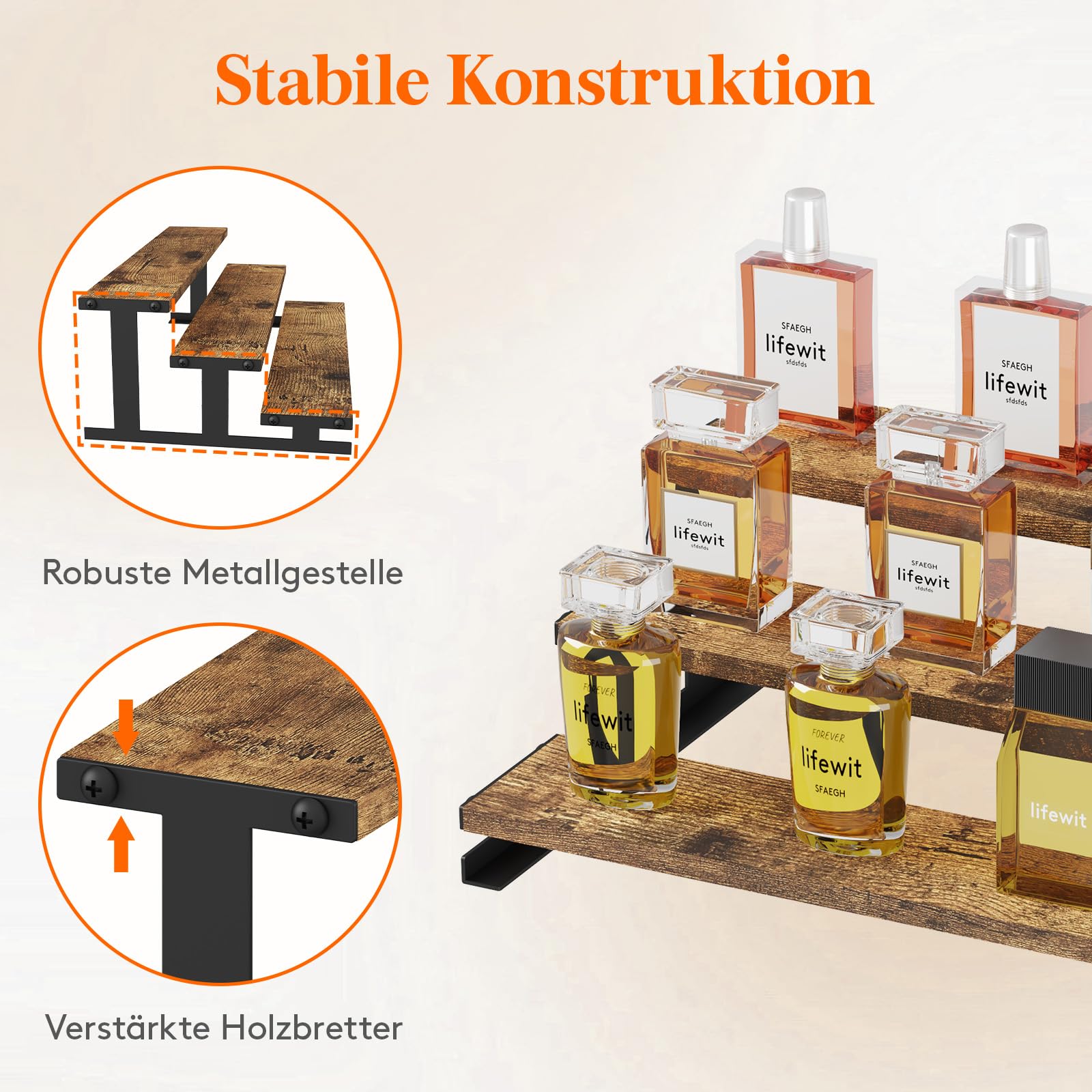 Lifewit 3 Etagen Display Ständer mit Schwarzes Metallregal, 35 x 20 x 11 cm Stehende Aufsteller für Parfüm, Holzwerkstoff Parfüm Organizer für Schminktisch/Badezimmer, Tortenständer für Party