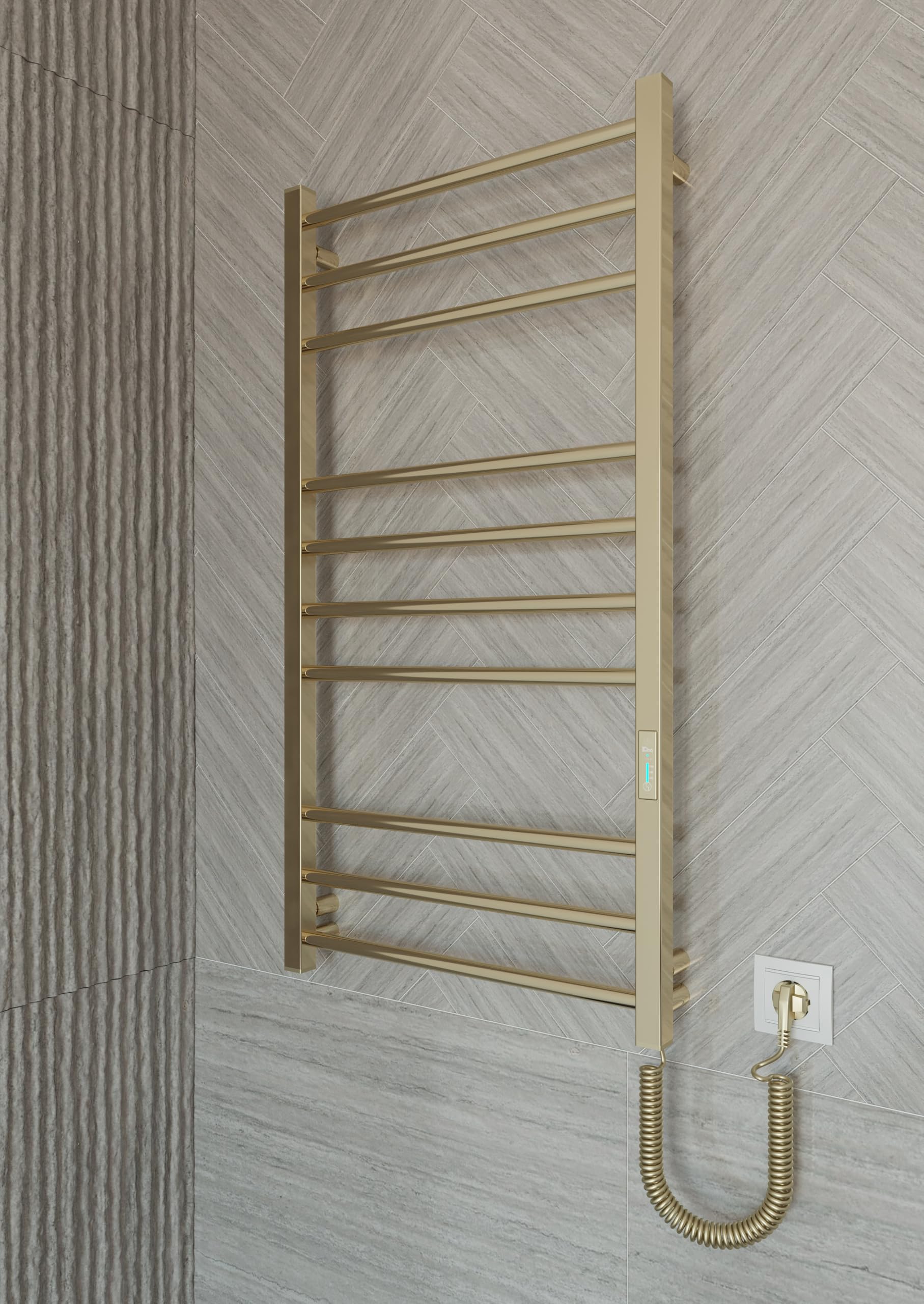 Elna Gold Scaldasalviette 147W - Elettrico 1005x530mm - Per hotel, appartamenti in affitto e studi - Montaggio a parete - Acciaio inossidabile con timer e termostato - IP44 - Radiatore di design