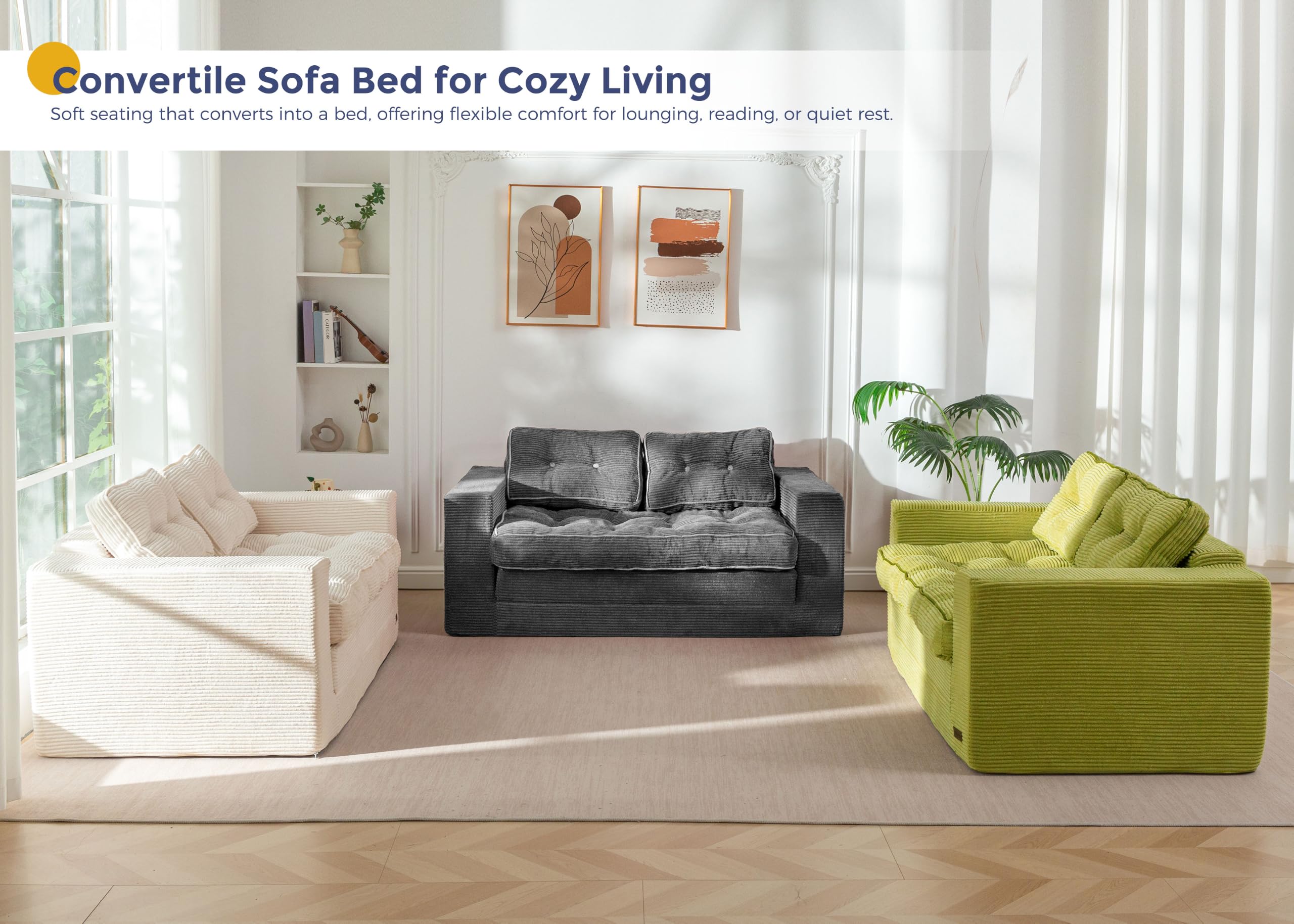 MAXYOYO Folding Sofa Bed, Convertible Sleeper Loveseat with Pillows | 2-Person Fold-Out Loveseat, Convertible Sleeper Bed with Supportive Pillows for Relaxing or Overnight Guests, Dark Grey