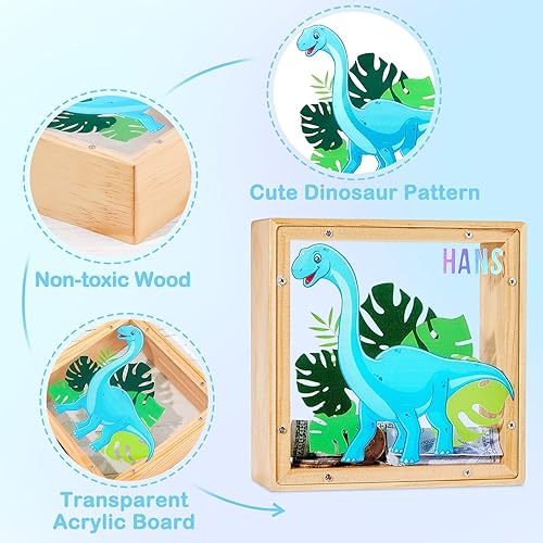 Miniatura 5 de Alcancía de madera para niñas banco de monedas con nombre de unicornio banco de dinero para niños y niñas con calcomanías de letras