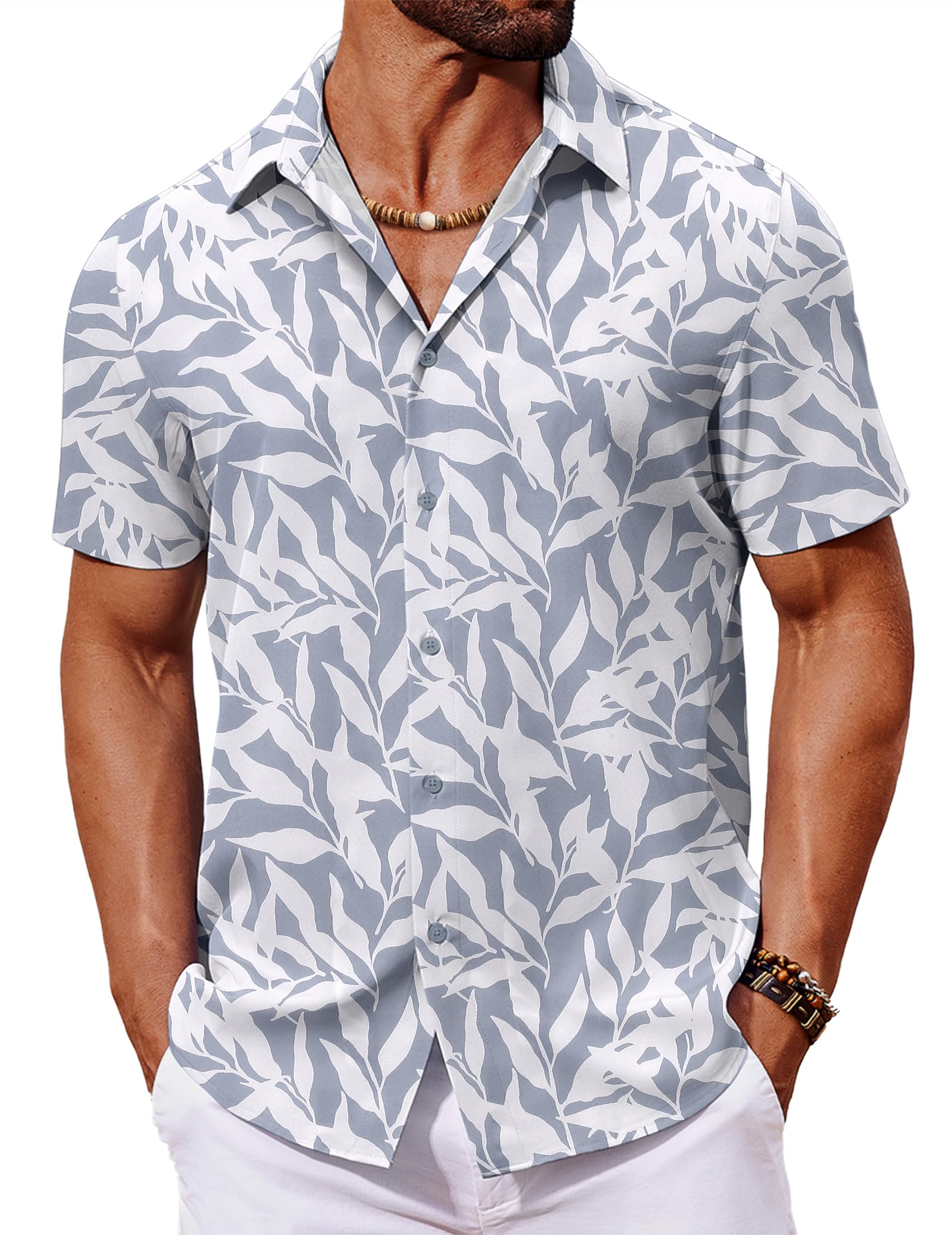 COOFANDY Camisa para Hombres Camisas Hawaianas De Manga Corta Camisa Ligeras Camisas Tropicales De Verano Shirt Florales De Botones Fiestas