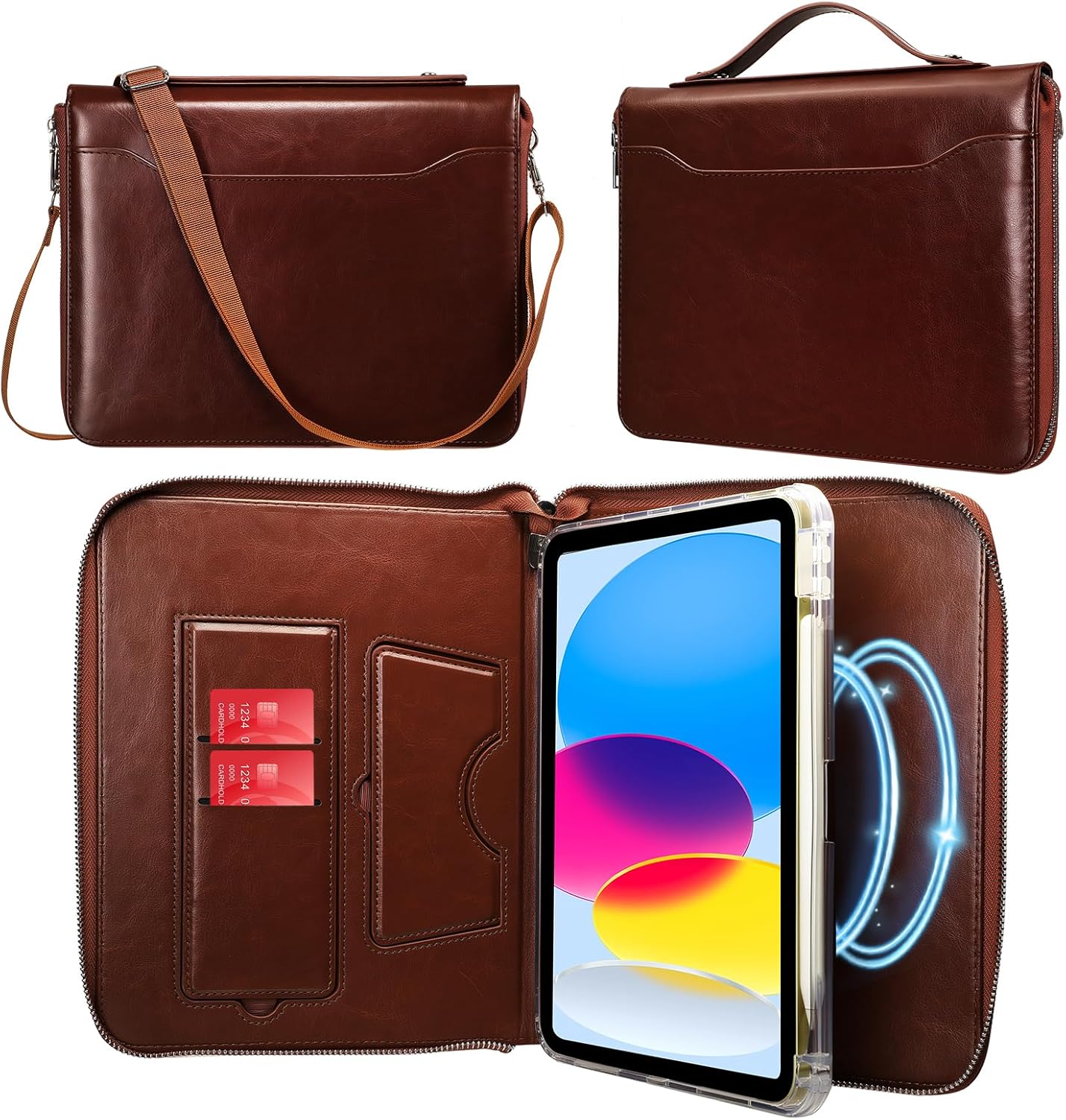 E NET-CASE Case for iPad (A16) 11th Generation 11 Inch 2025/iPad 10th Generation 10.9 Inch 2022, Briefcase-Style Stand Cover with Pen Holder/Hand Strap/Carrying Shoulder Strap (Brown)