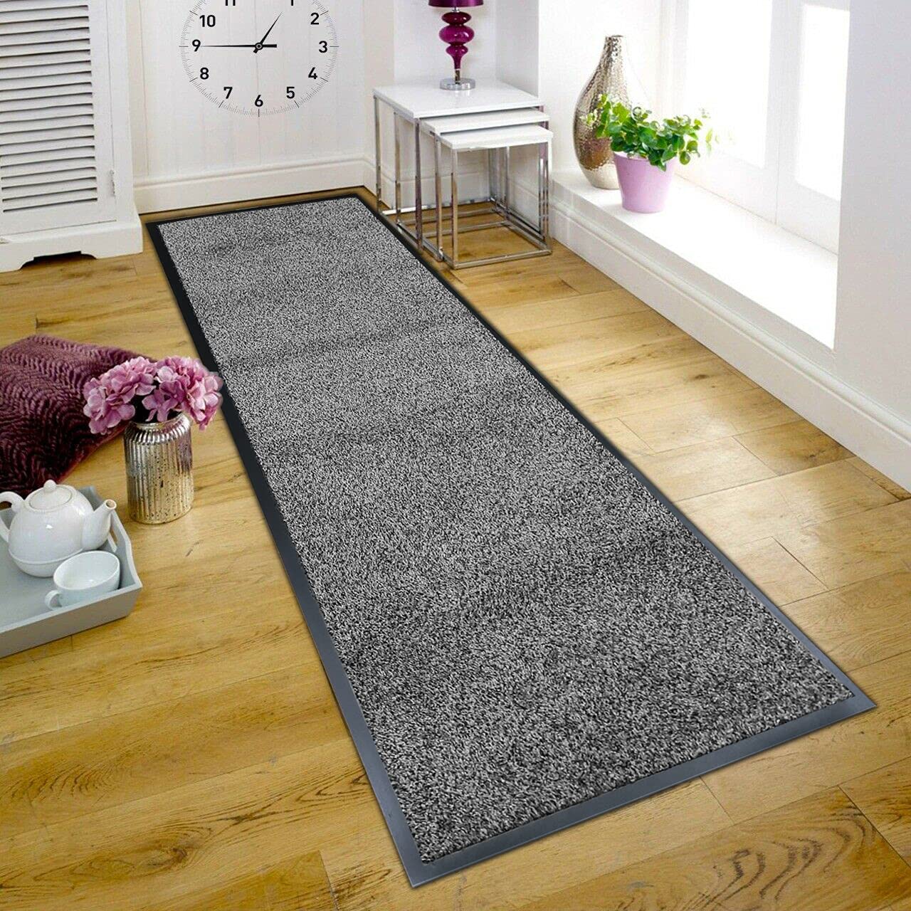 TrendMakers GREY Cotton Pile Heavy Duty Black PVC Edge Pile Top Rubber Barrier Entrance Door Kitchen Utility Dust Floor Hall Hallway Runners Mats Rugs 50cm x 80cm | COTTON PILE — image 1
