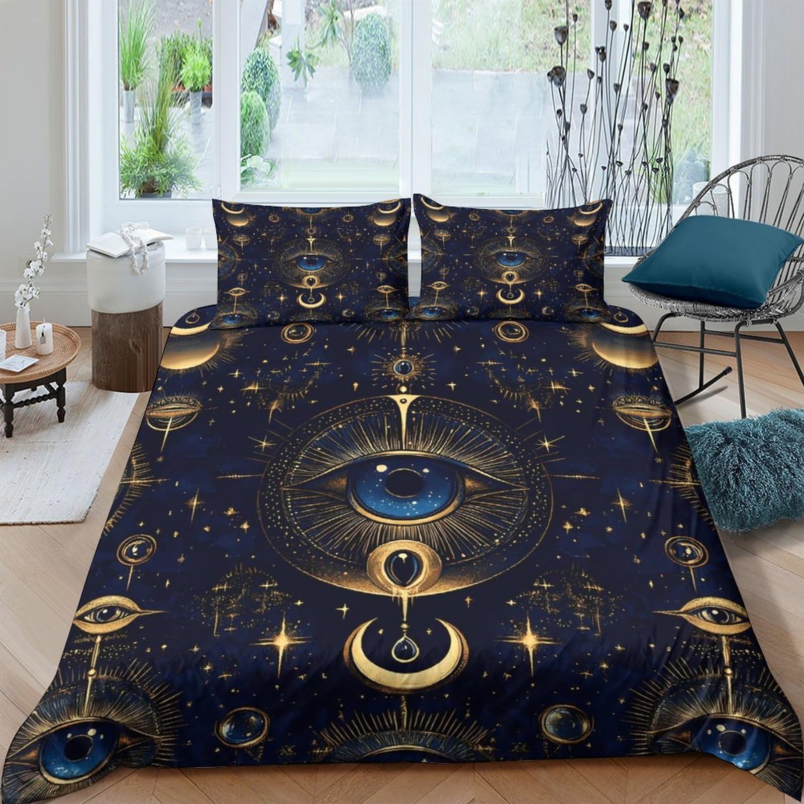 Ctjqhvkz Style-1 3D Printed Mystic Eye Fitted Sheet Microfiber Soft Breathable Celestial Moon Bed Cover For Bedroom Dorm Decor Single（135X200cm）