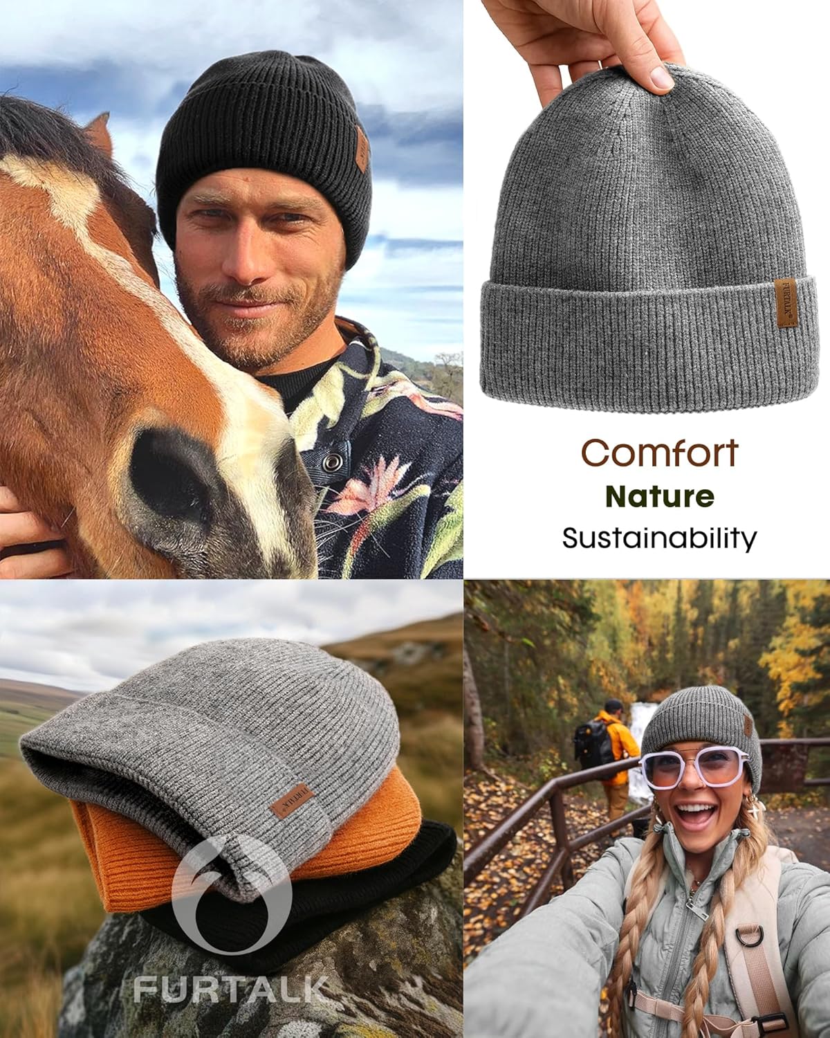 FURTALK Winter Hats for Men Women Fleece Lined Beanie Warm Knitted Outdoor Skull Cap 2 pcs - Image 5