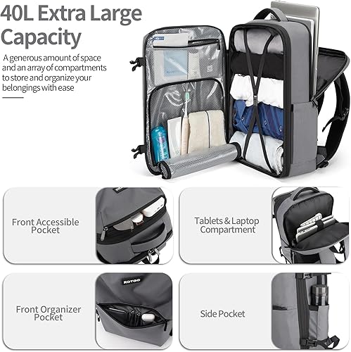 Miniatura 4 de RDTGO Mochila para laptop, para hombres y mujeres, mochila de viaje 40L, Gris, Vacaciones