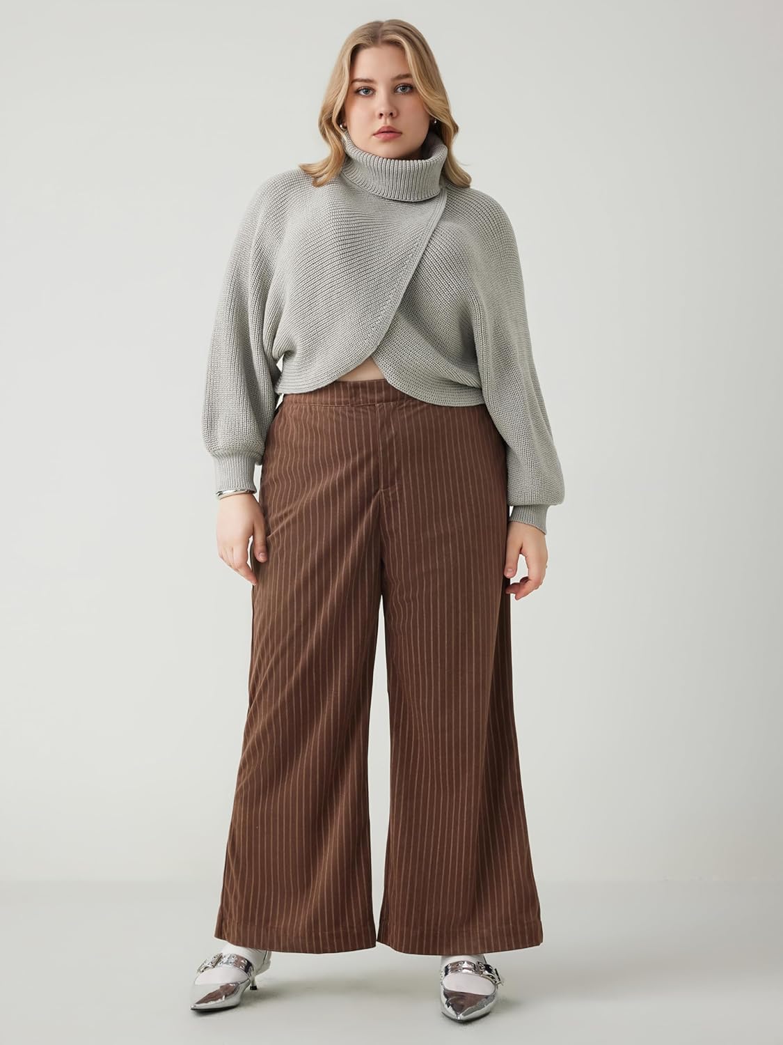 CIDER High Neck Solid Knitted Long Sleeve Crop Sweater Curve & Plus - Image 3