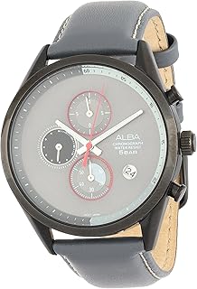 ساعة يد رسمية بحركة كوارتز وعرض أنالوج وسوار جلد بلون رمادي للرجال من البا، AM3571X1