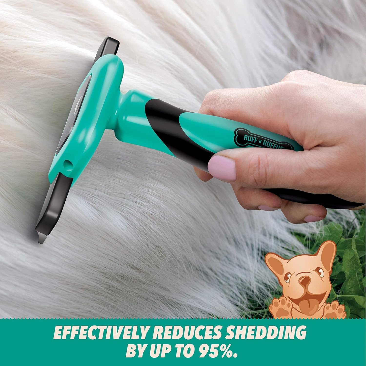 Ruff 'n Ruffus Deshedding Brush + Free Bonus Nail Clippers | Reduces Shedding by up to 95% | Pet Brush for All Breeds | Shedding Brush for Cats and Dogs | Non-Slip Grip with Detachable Head Design