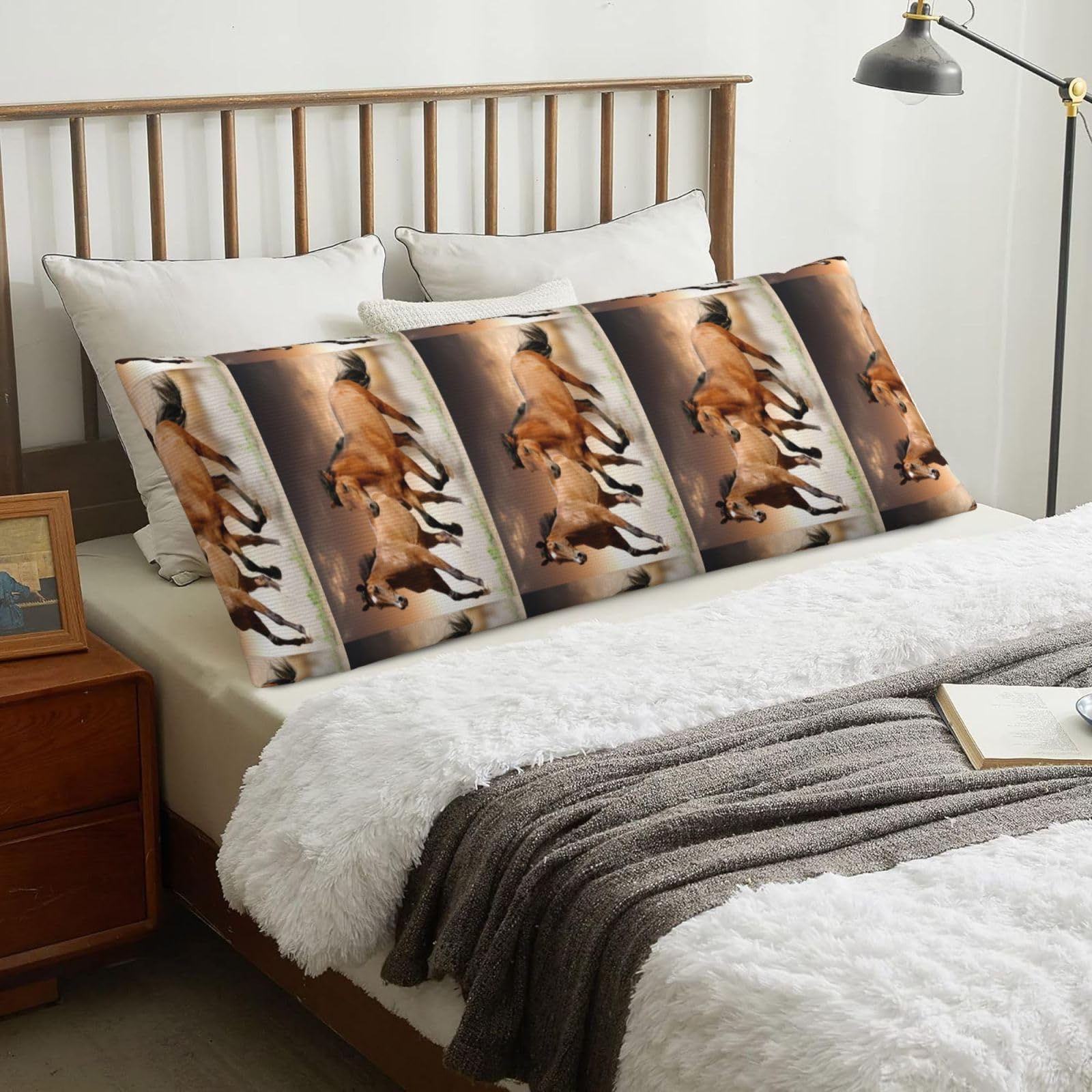 Horse Running Animal Wild, Body Pillow Cover with Zipper,Long Body Pillowcase 20 x 60 in