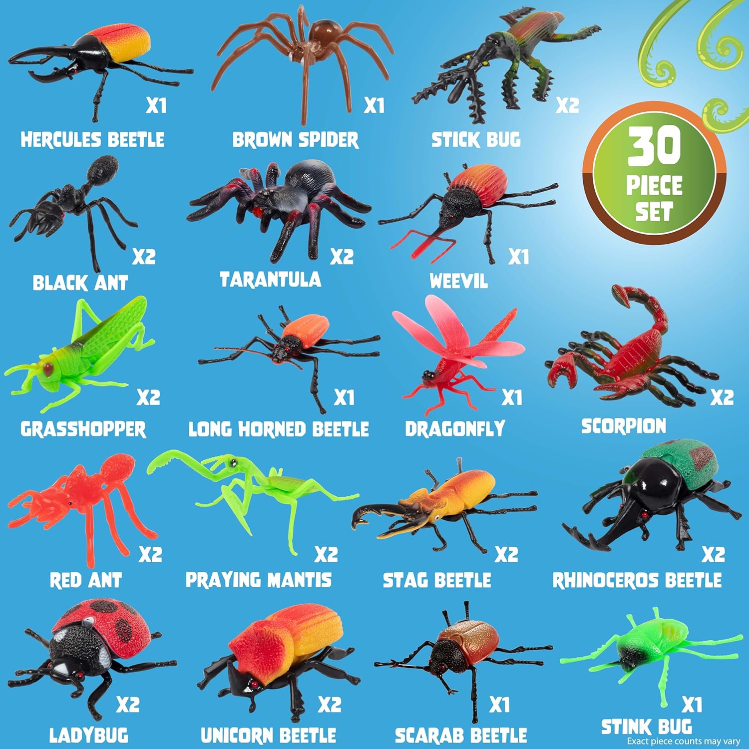 SCS Direct Bug Toys 30PCS – Large Insect & Spider Figures Playset with Grasshoppers, Beetles, Arachnids & Crawly Bugs – Realistic Plastic Animal Toys for Kids, Educational STEM Learning, Party Favors