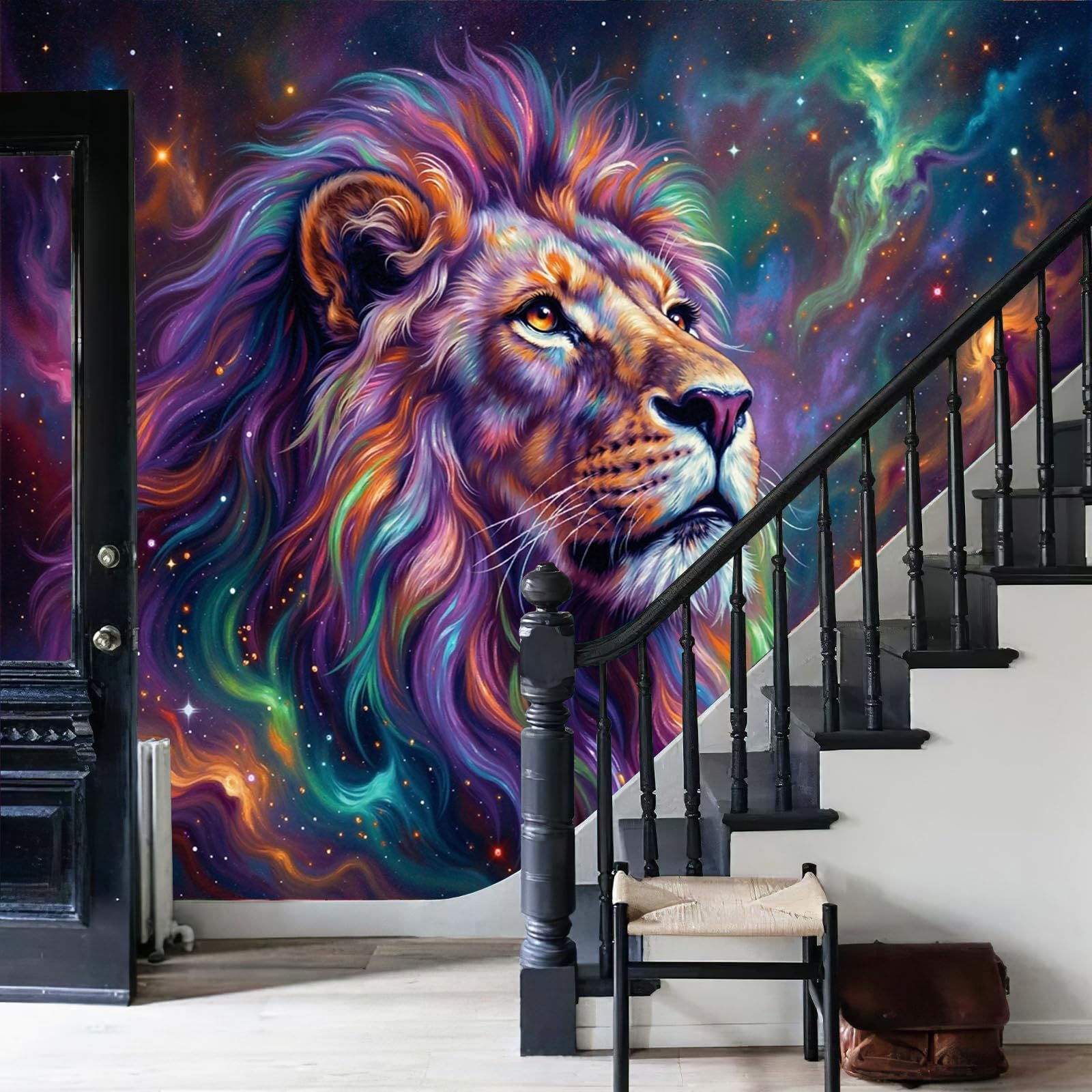 Papier peint panoramique lion pour chambre enfant et décoration murale salon