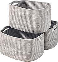 Vista 8 de Cestas de almacenamiento para organizar estantes, cestas de cuerda de algodón tejida para organización del cuarto del bebé, organizador de libros
