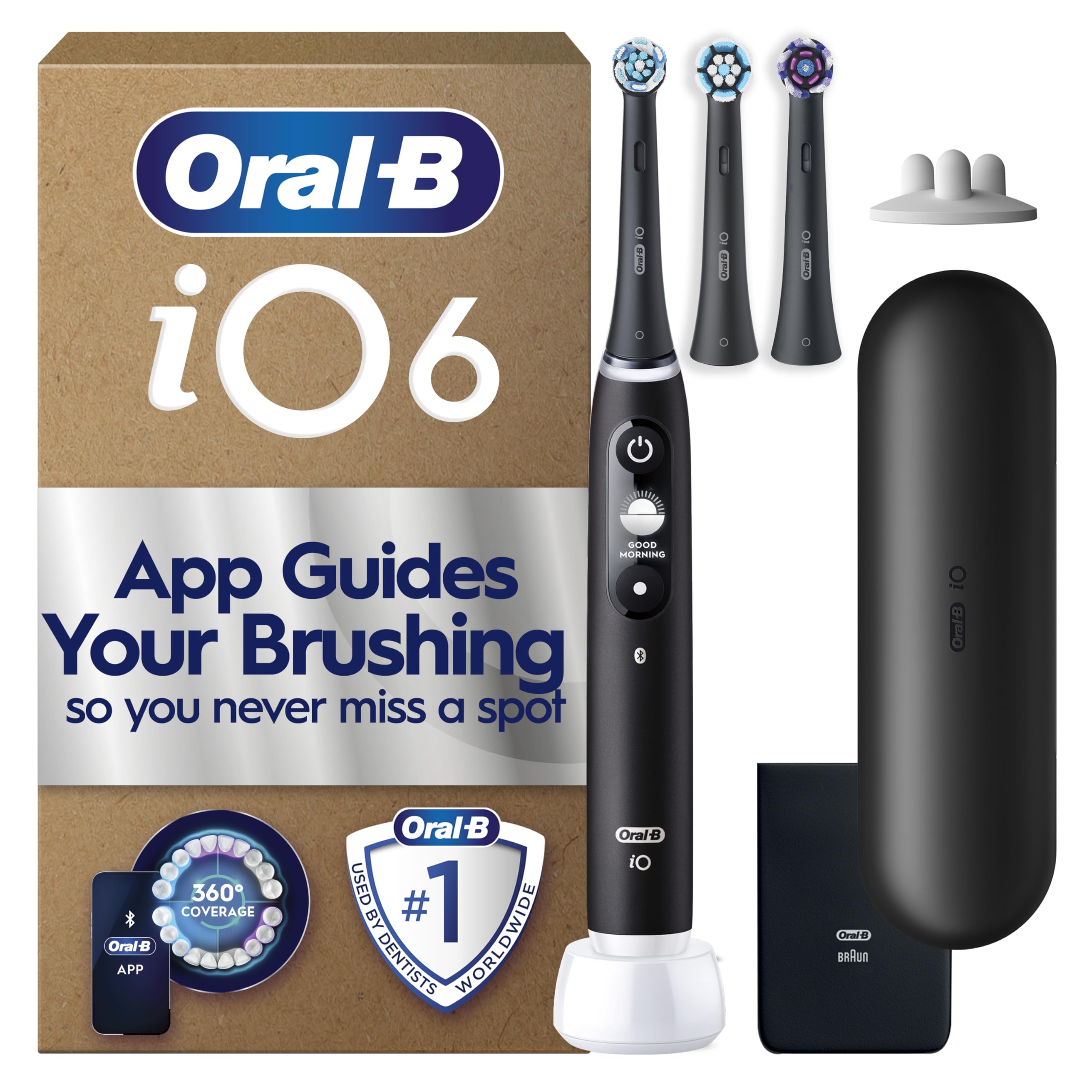 Oral-B iO6 Electric Toothbrush, Black, with Travel Case and Spare Heads