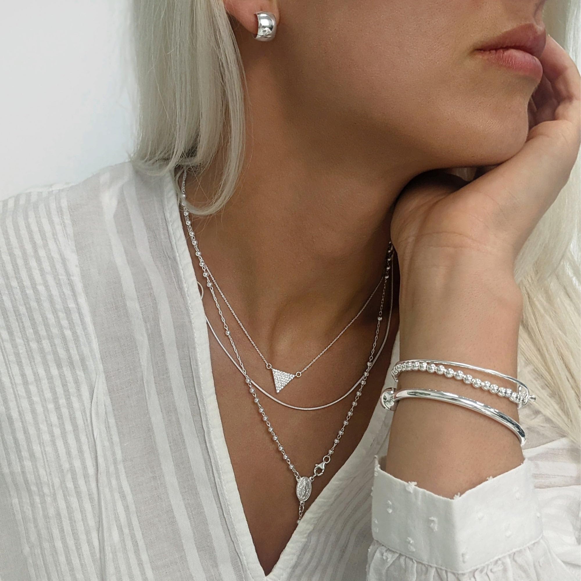 Silverly Rosario in Argento 925 Gioielli Cattolici 50cm | Collane di Perline con Crocifisso della Vergine Maria | Collana con Croce in Argento Sterling da Uomo | Regali Cristiani per le Donne