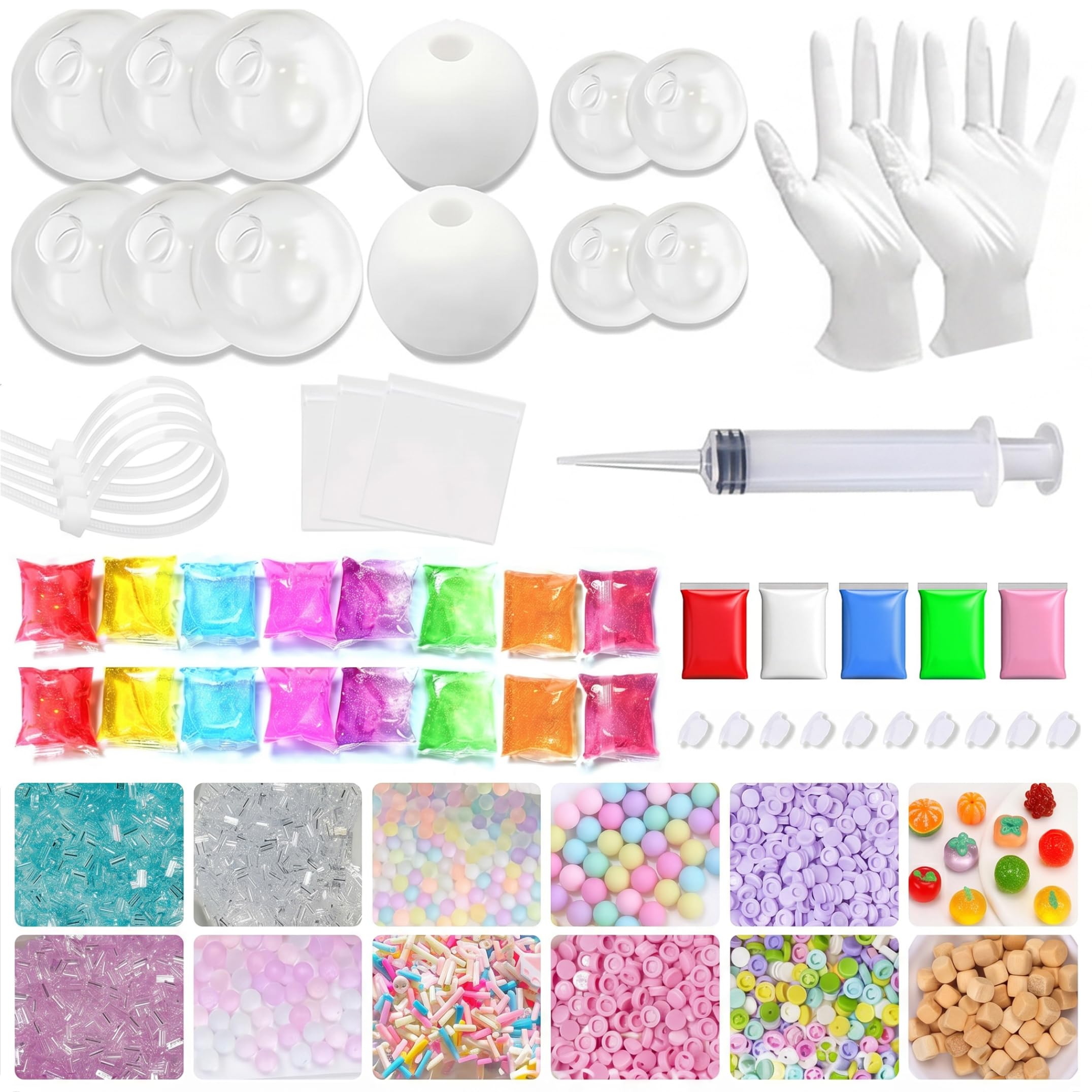 Nukinp Stress Ball Kit, Flexible Empty Stress Ball Skin with Plugs & Cable Ties & Colorful Fillers Fun Craft Kit for Kids Aults