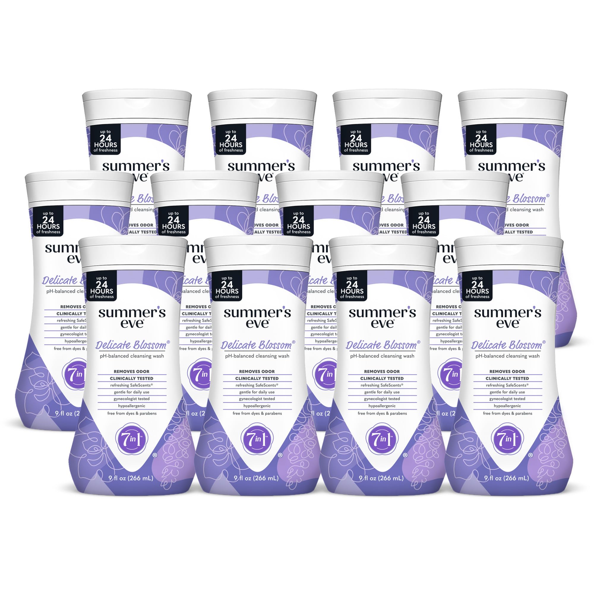 Summer's Eve Delicate Blossom All-Over Daily Feminine Wash, pH-Balanced Body Wash for Women, Removes Vaginal Odor and Refreshes, 9 Fl Oz, Pack of 12