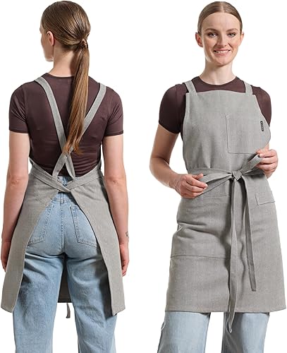 Miniatura 5 de MEEMA Cooking Apron with Pockets, Cross Back Apron  Upcycled Chef Aprons for Men & Women, for Kitchen & Restaurants