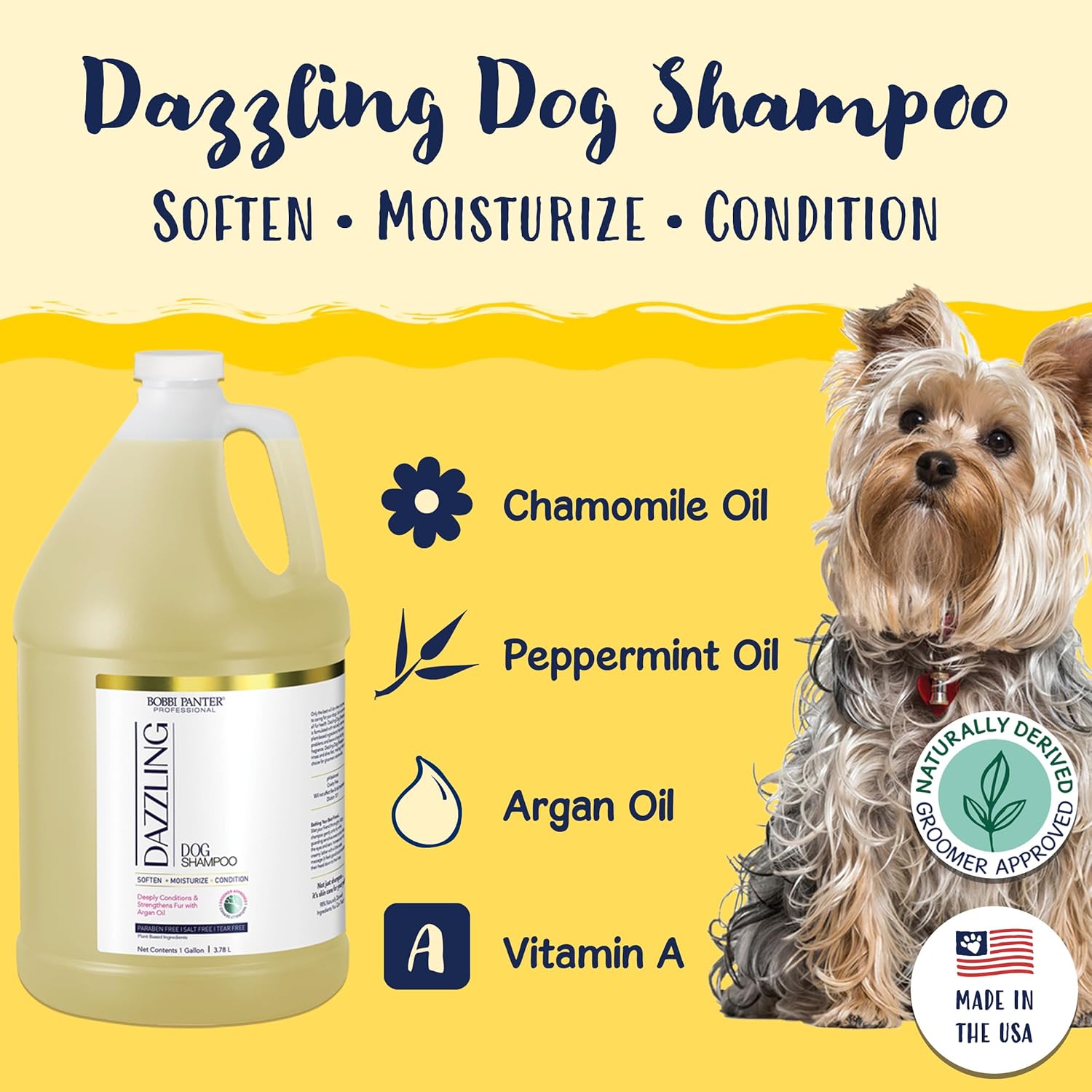 Bobbi Panter 2-in-1 Dog Shampoo & Conditioner for Shedding – Detangling Natural Formula Reduces Shedding & Tangles, Softening, Tear-Free, 10:1 Concentrate, Made in USA, 1 Gallon