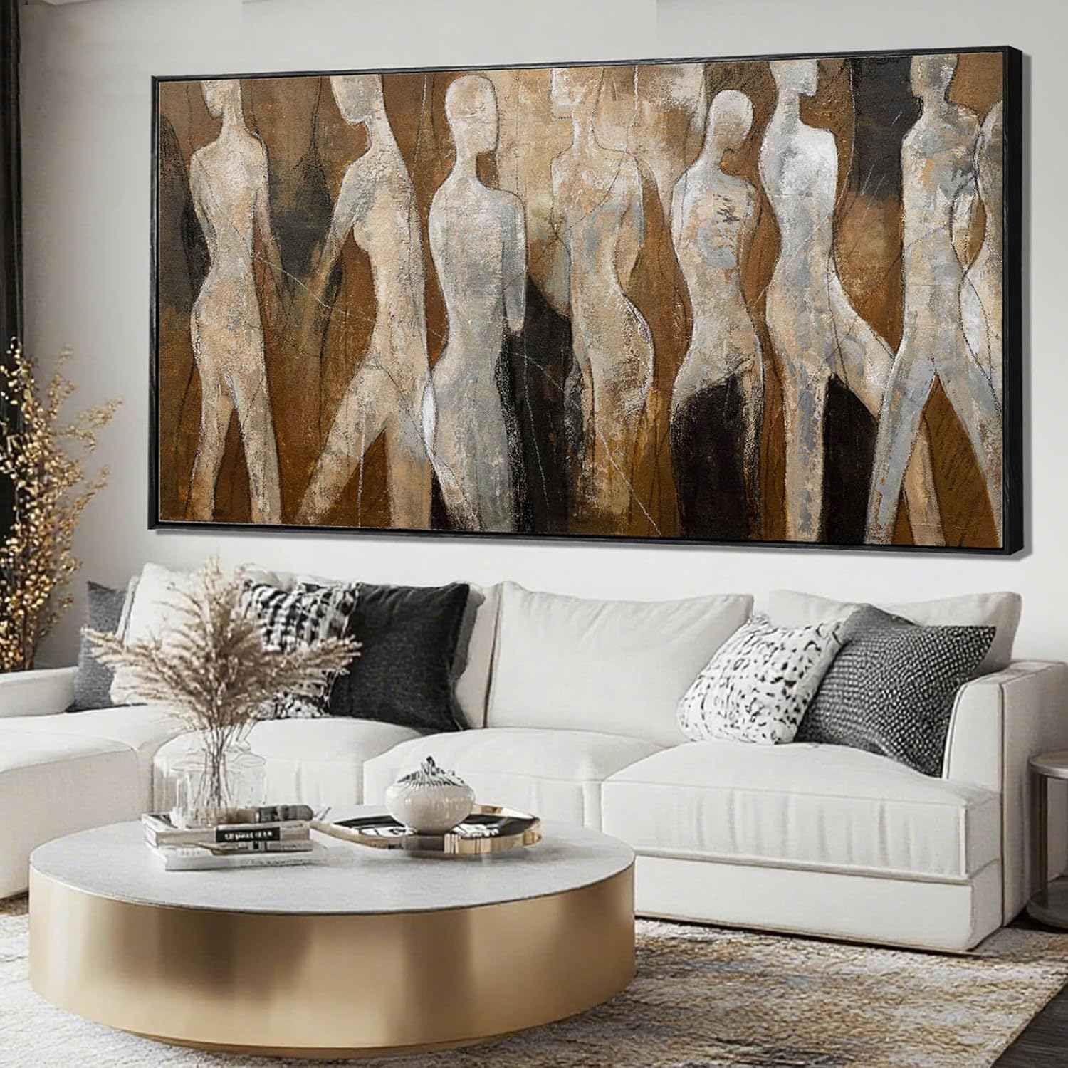 Black Line Wall Decor Brown Canvas Wall Art Figure Wall Decorations 29"x58" Large Pictures for Living Room Artwork for Office 58"L x 29"W White and Brown