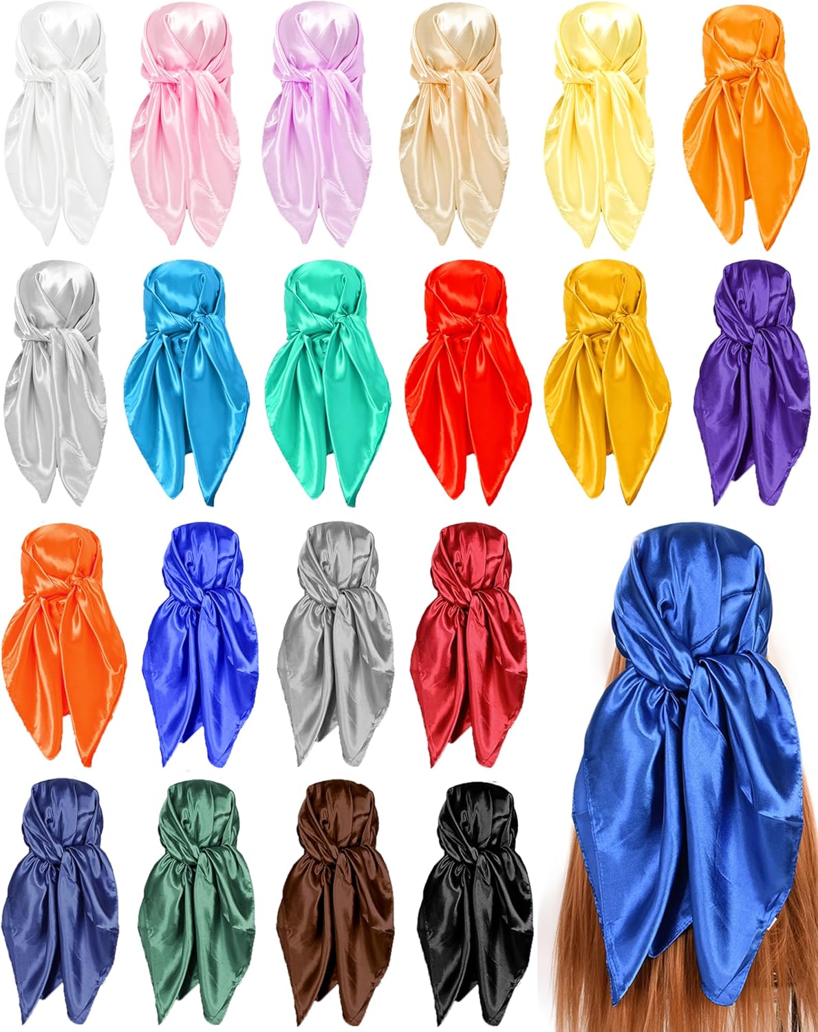 4/12/20 Pieces 35" Satin Head Scarf Large Square Scarf Silk Feeling Fashion Hair Wrapping Scarves for Women Girls